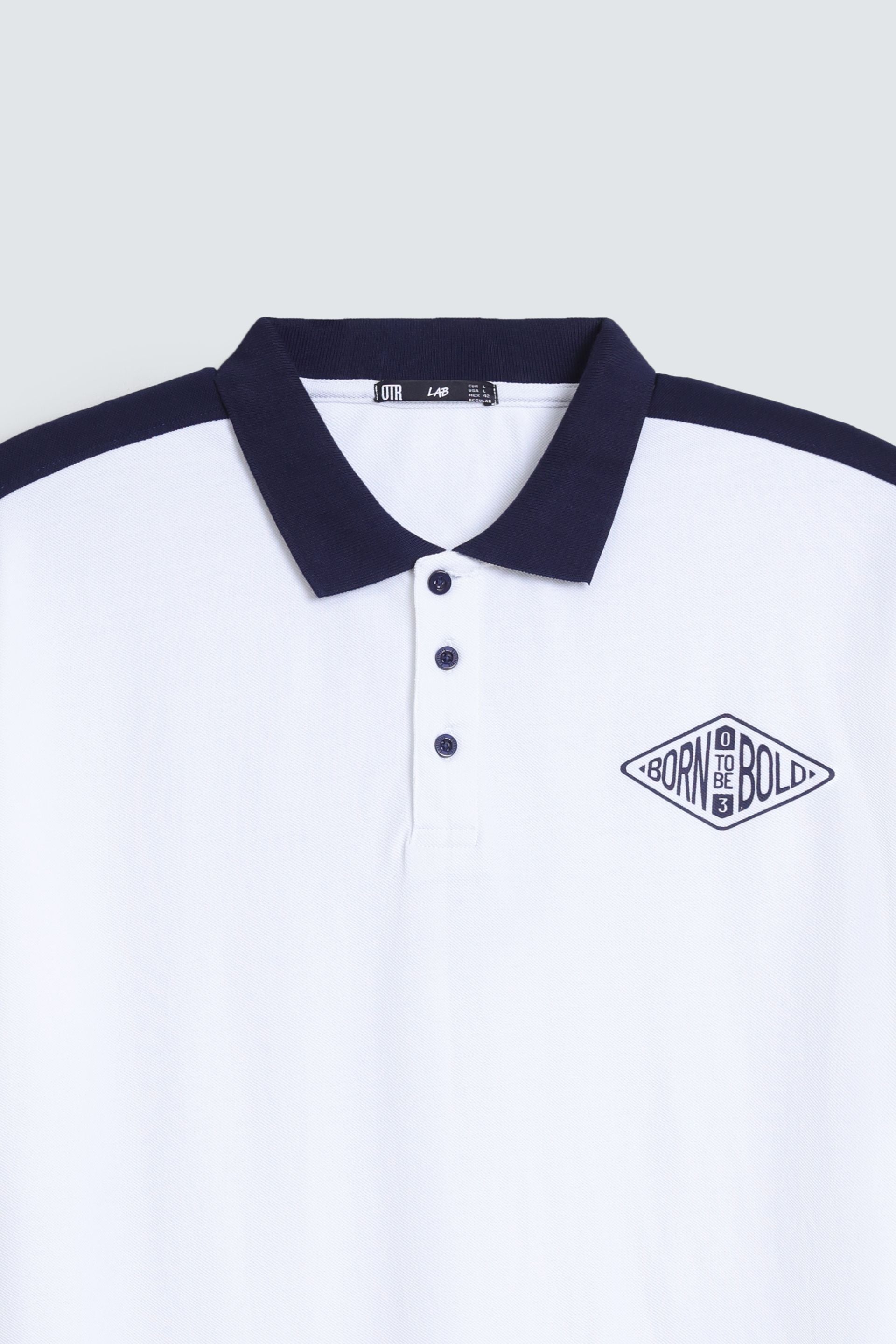 Slogan Print Polo Shirt With Label Patch
