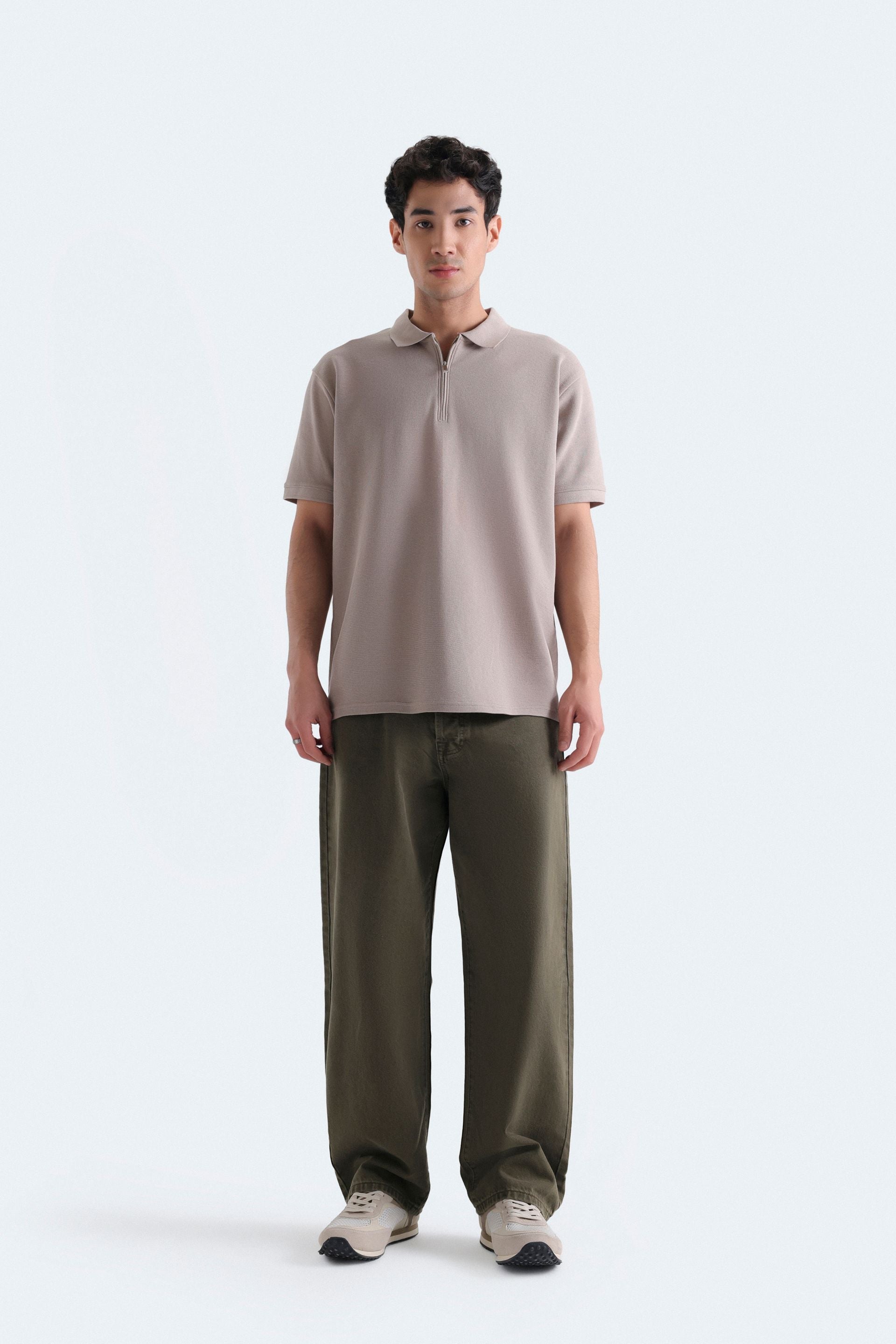 Quarter Zip-Up Polo Shirt