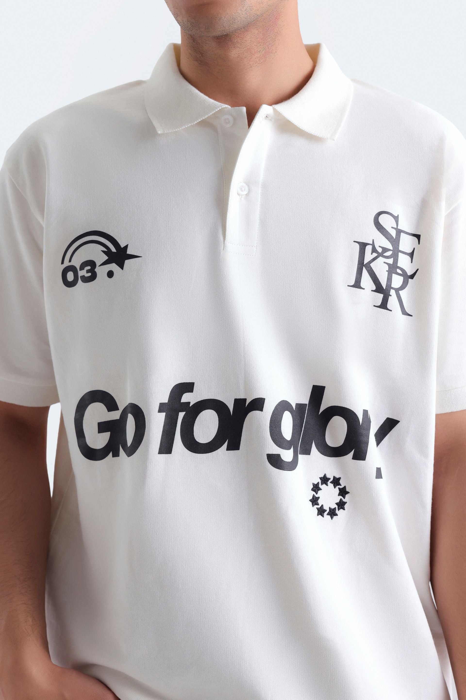 Embroidered Slogan Print Polo Shirt