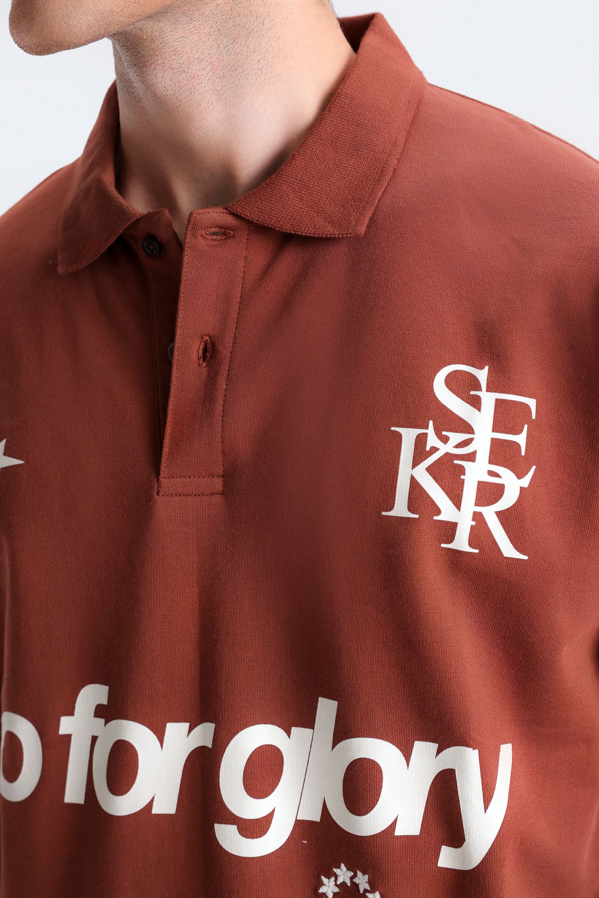Embroidered Slogan Print Polo Shirt