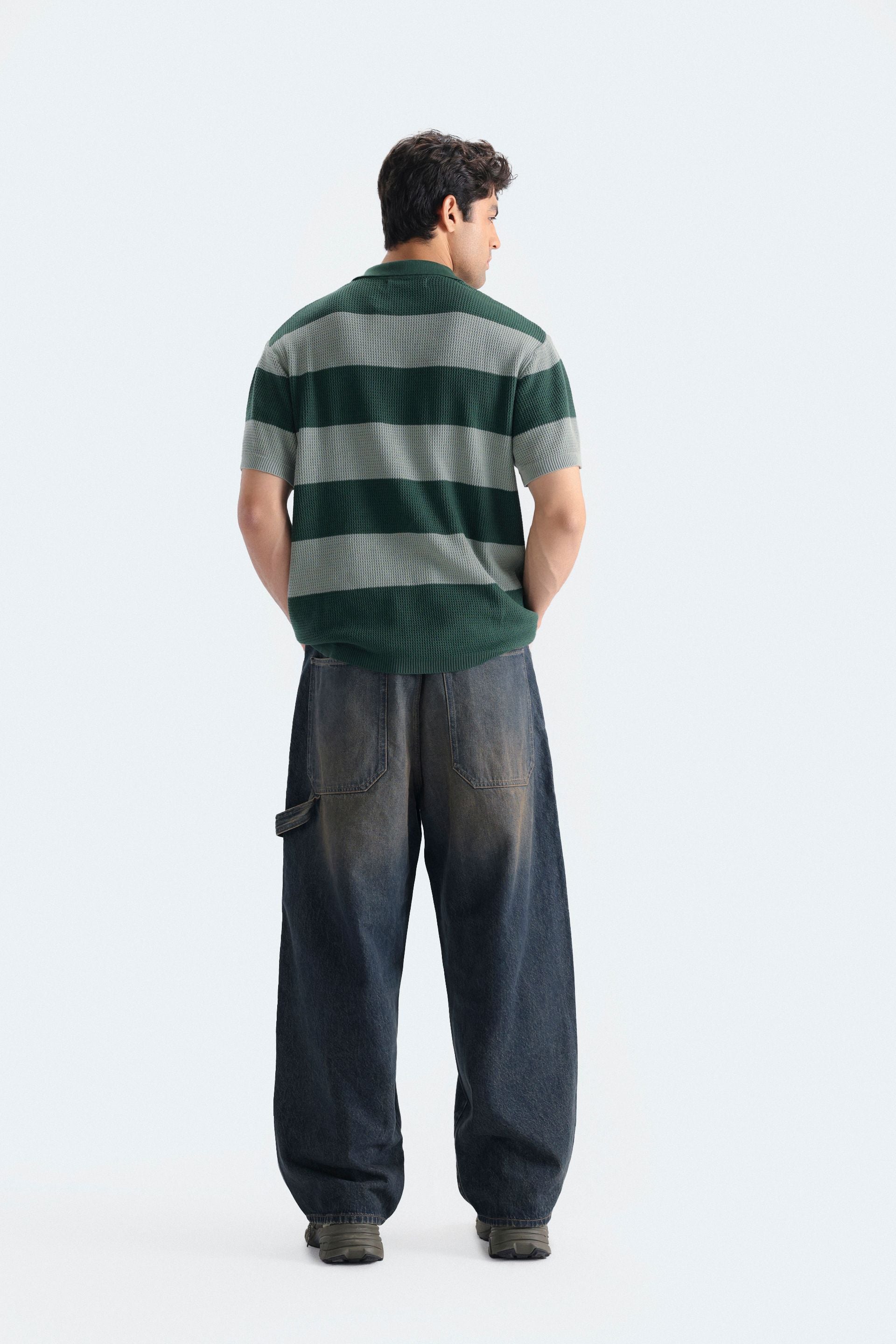 Textured Striped Polo Shirt