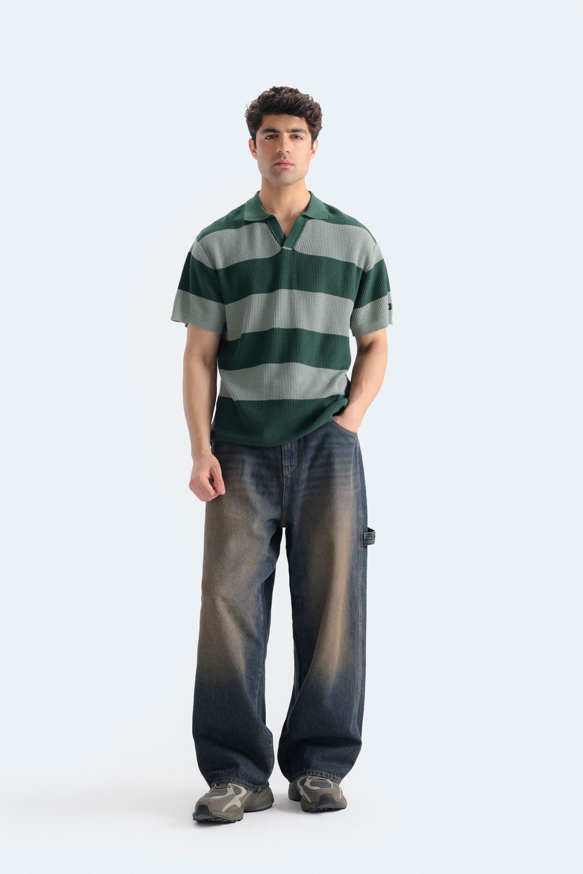 Textured Striped Polo Shirt