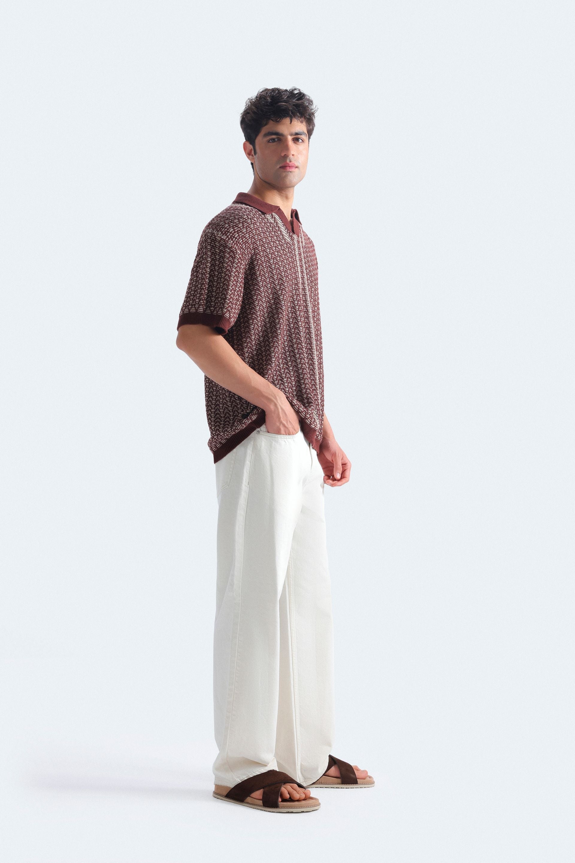 Contrast Knit Polo Shirt