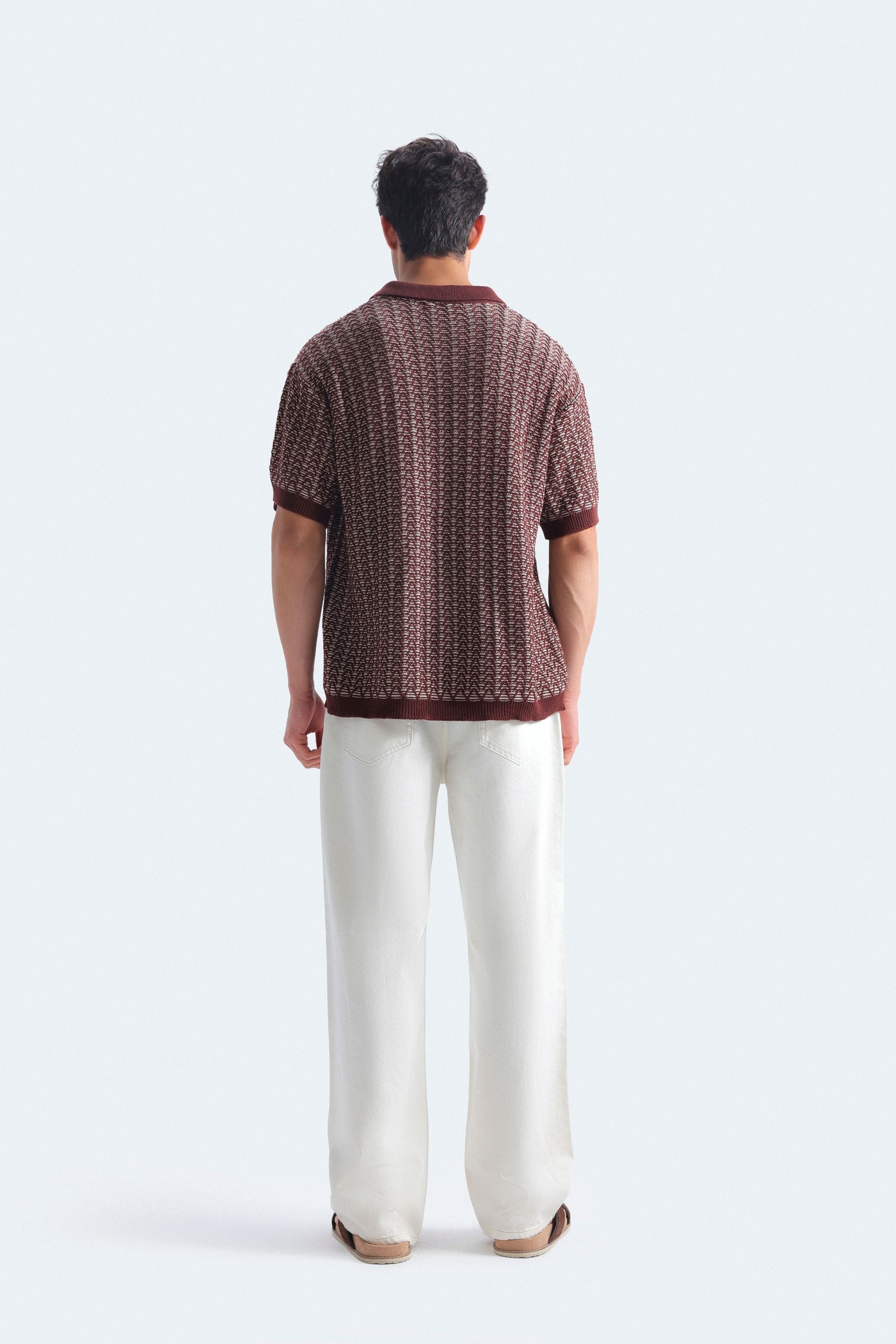 Contrast Knit Polo Shirt