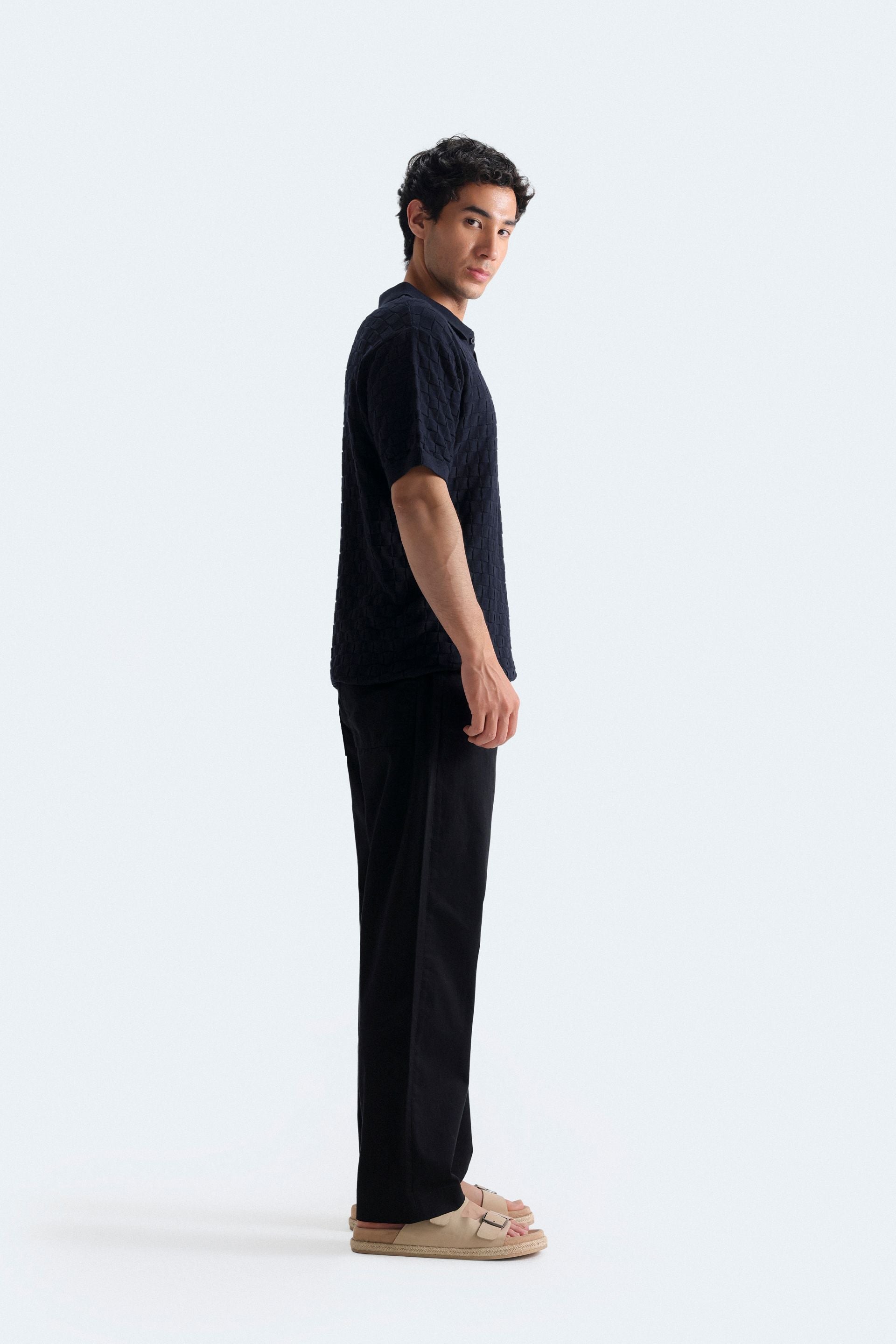 Textured Knit Polo Shirt