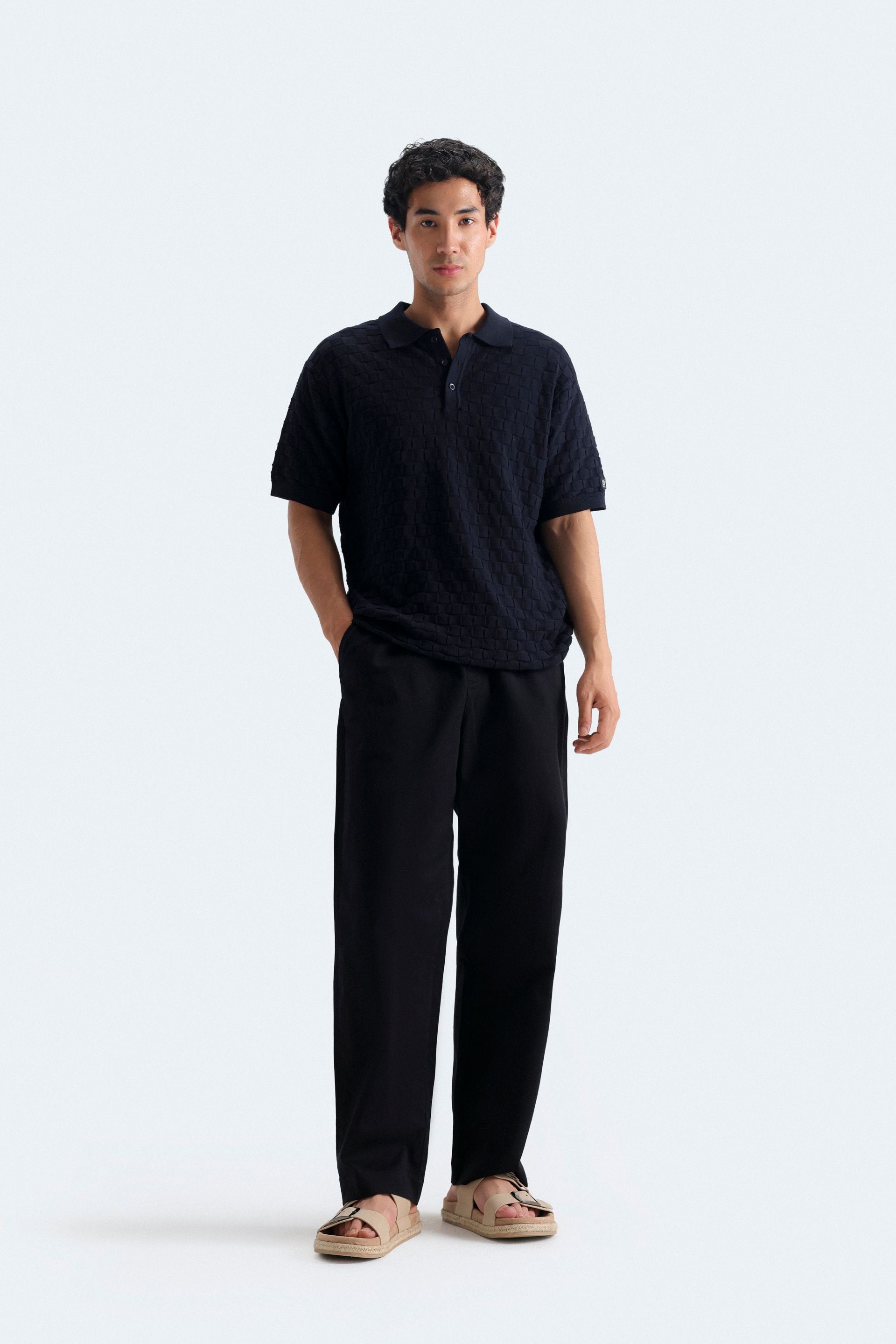 Textured Knit Polo Shirt