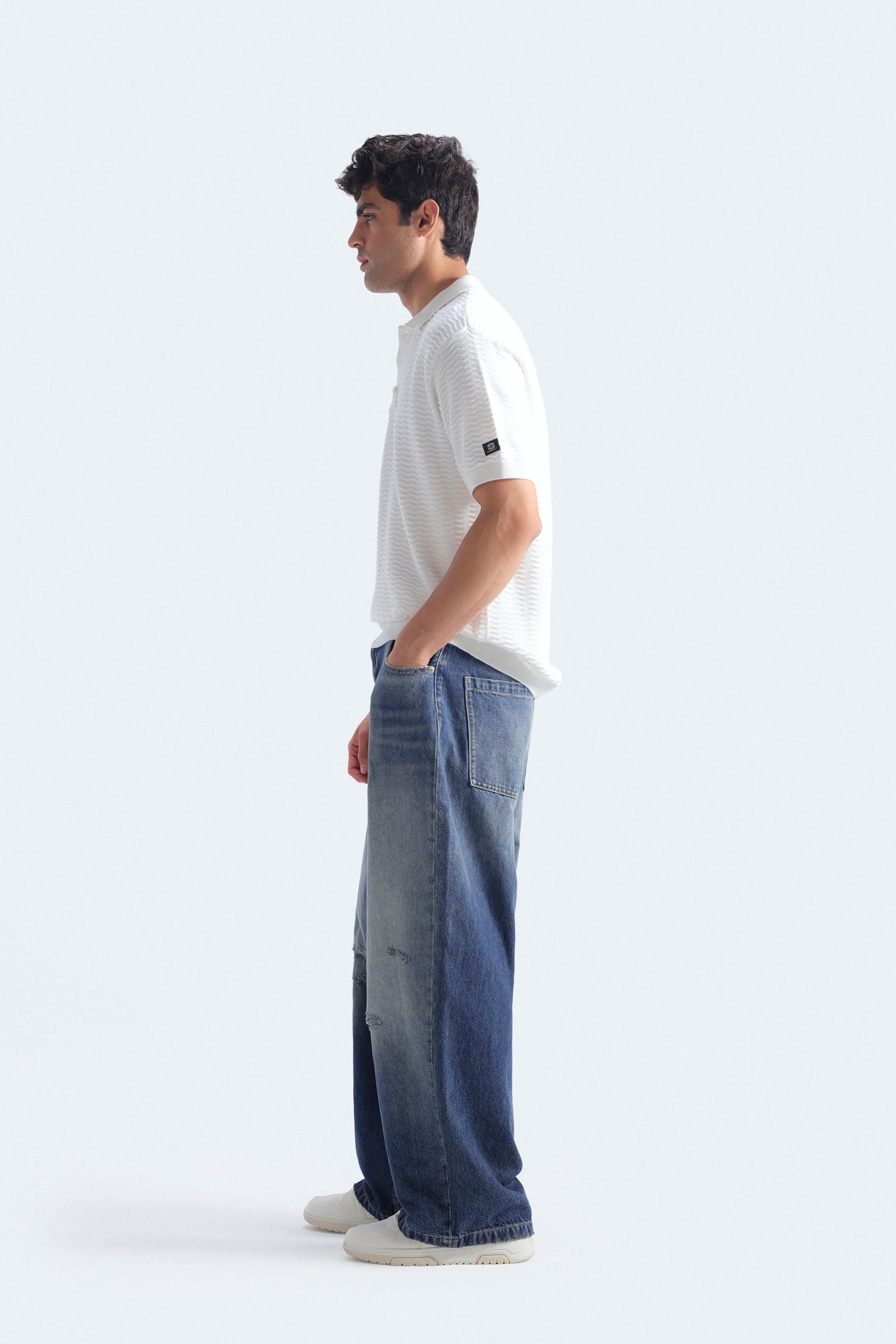 Textured Polo Shirt With Label Patch