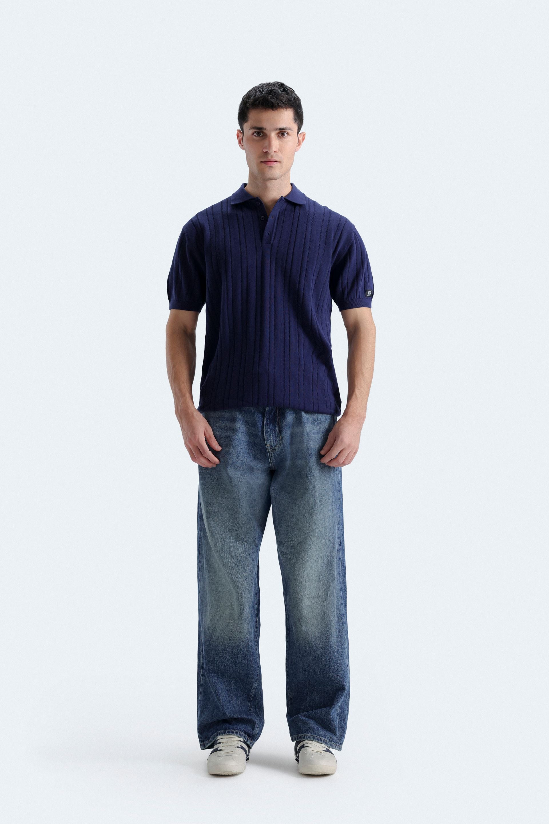 Striped Polo Shirt With Label Patch