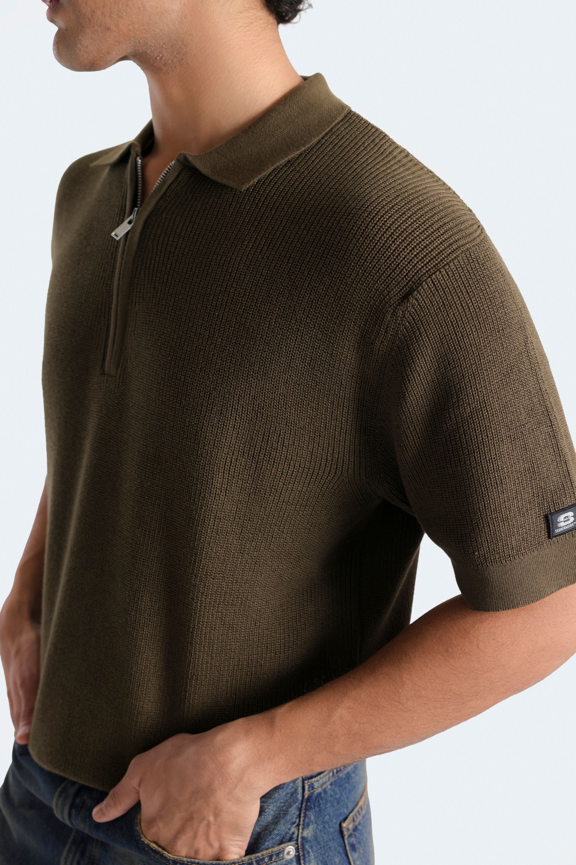 Quarter Zip-Up Polo Shirt
