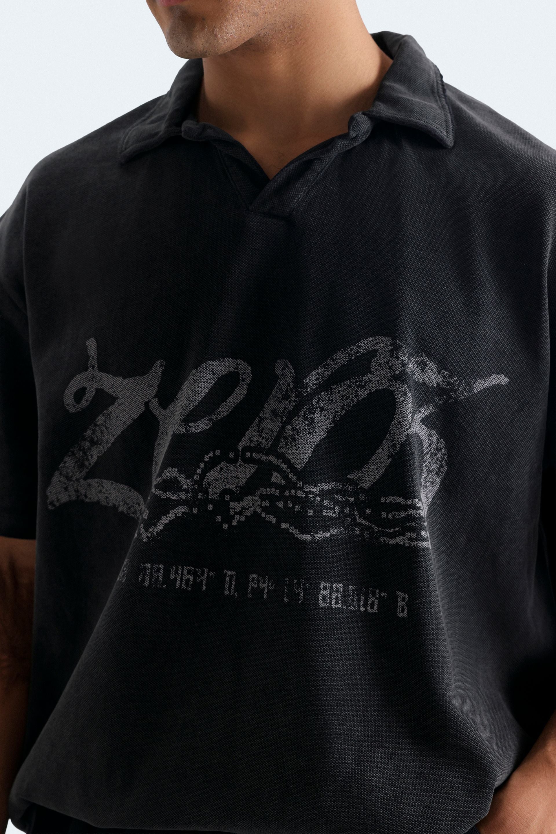 Washed Out Slogan Print Polo Shirt
