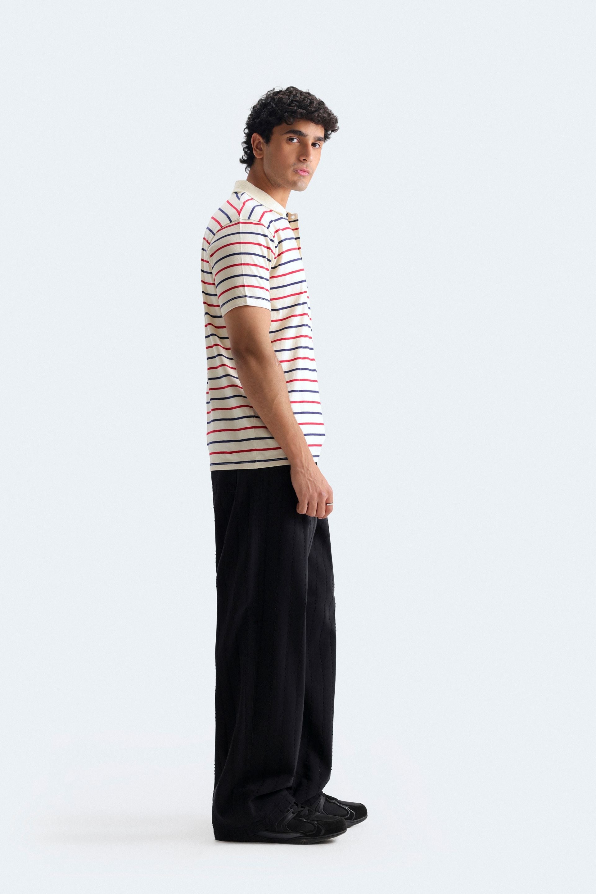 Embroidered Striped Polo Shirt