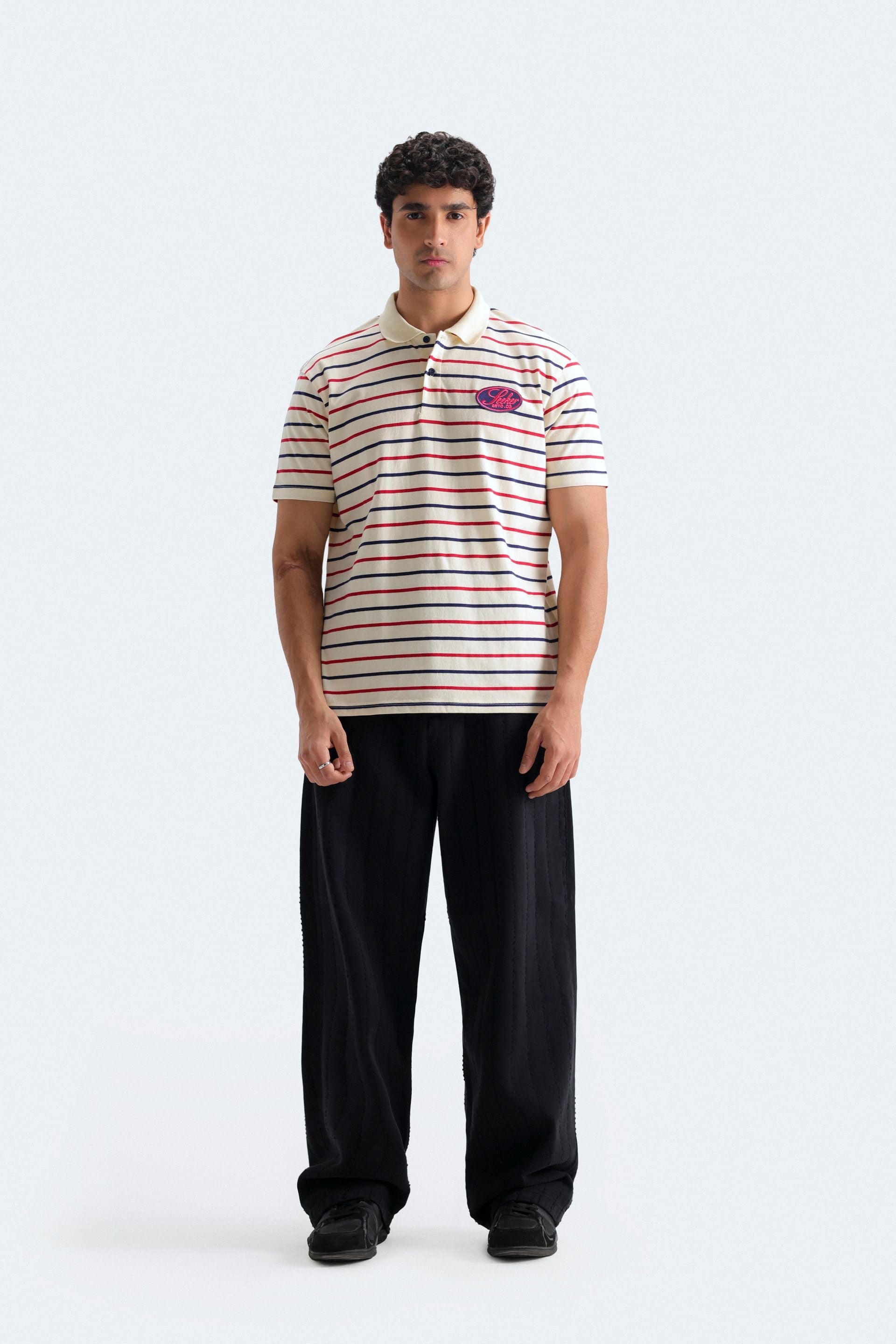 Embroidered Striped Polo Shirt