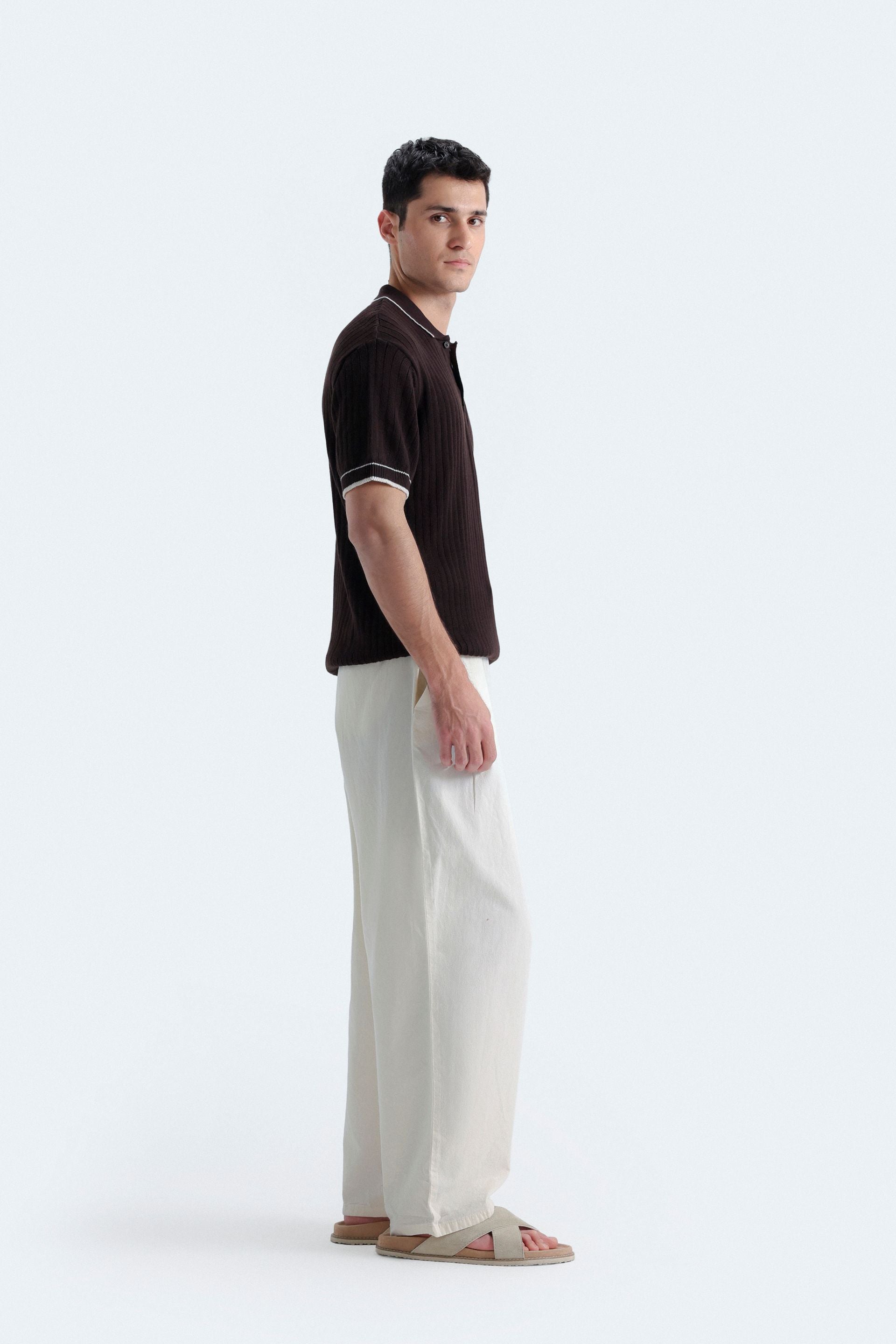 Ribbed Polo Shirt With Tipping Detail