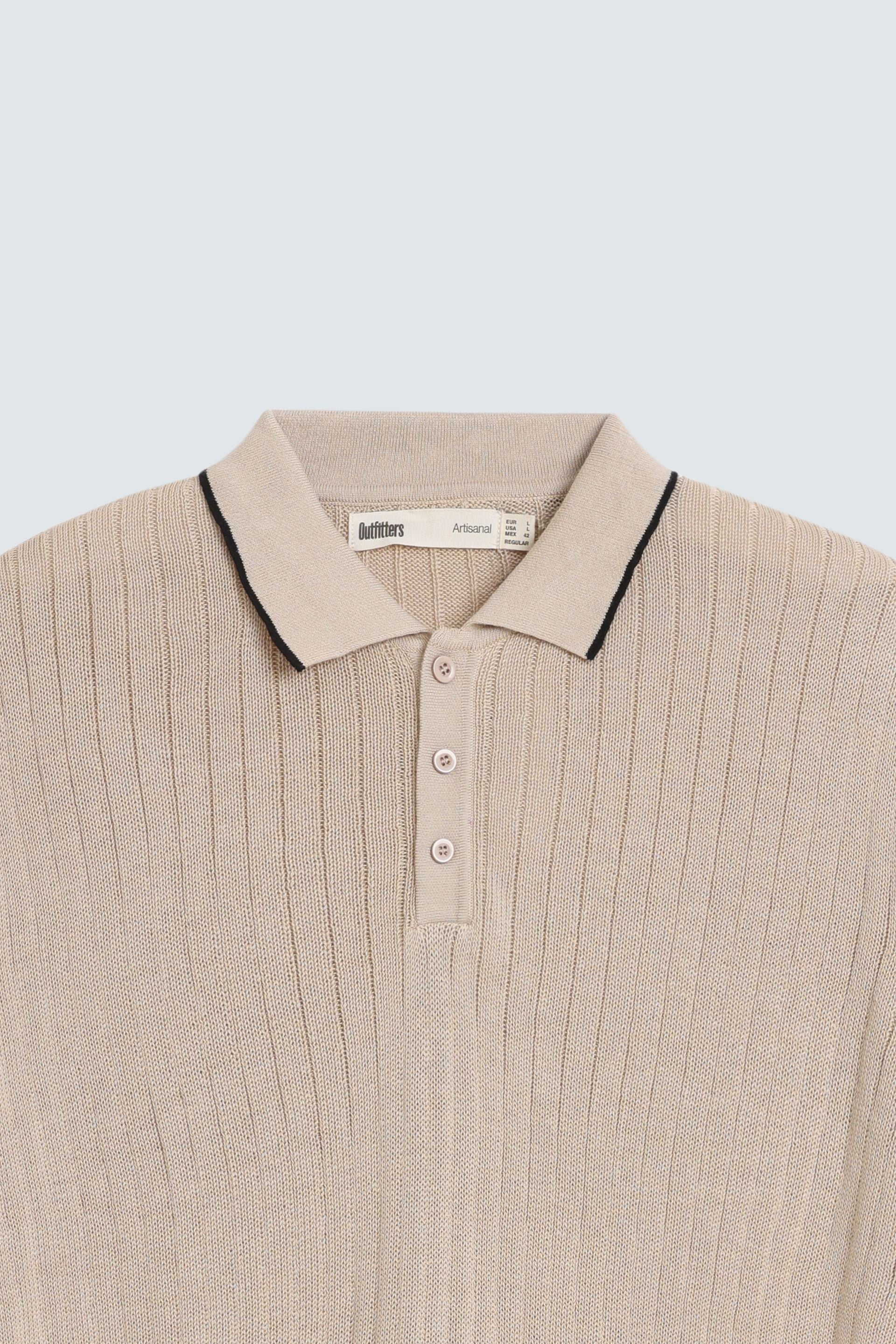 Ribbed Polo Shirt With Tipping Detail