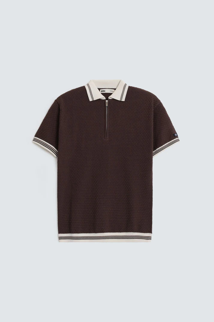 Quarter Zip Polo Shirt – Dark Brown