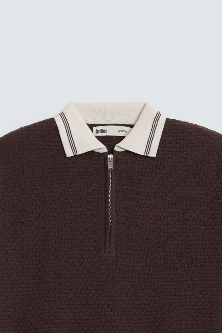 Quarter Zip Polo Shirt – Dark Brown