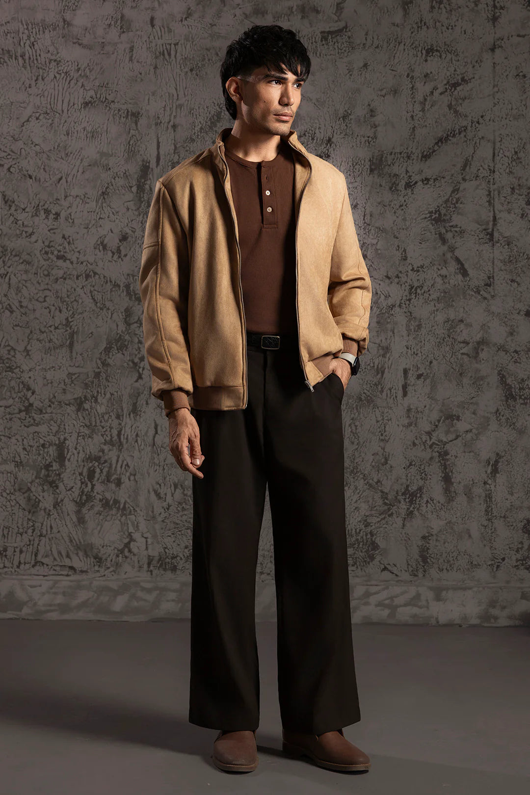 Faux Suede Jacket – Brown