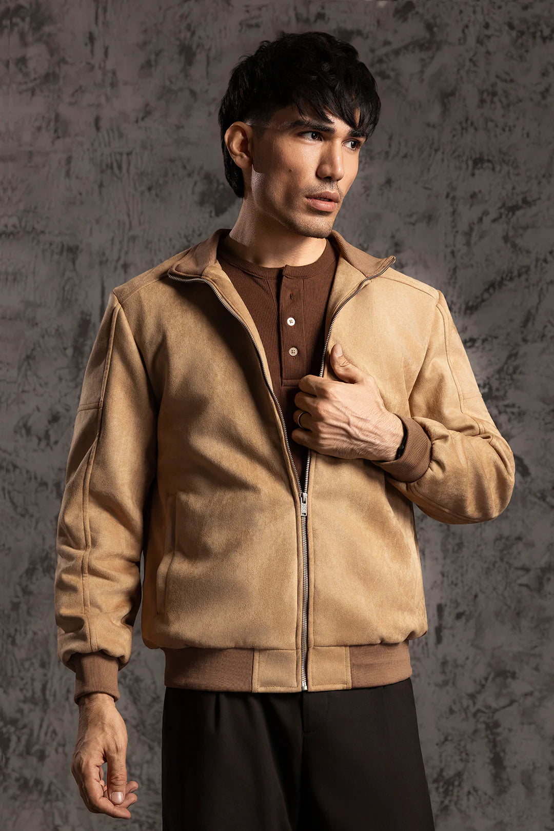 Faux Suede Jacket – Brown