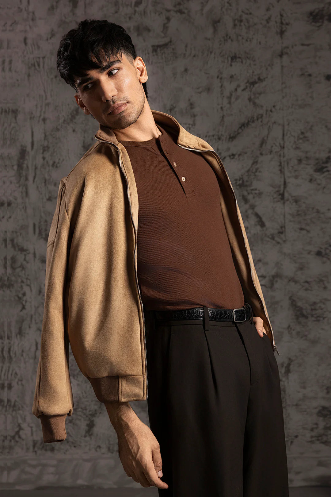 Faux Suede Jacket – Brown