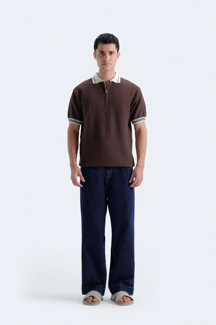Quarter Zip Polo Shirt – Dark Brown