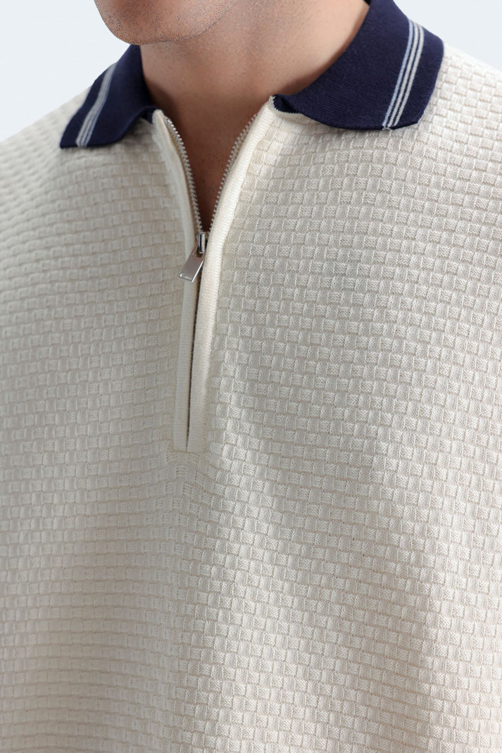 Quarter Zip Polo Shirt – Off White
