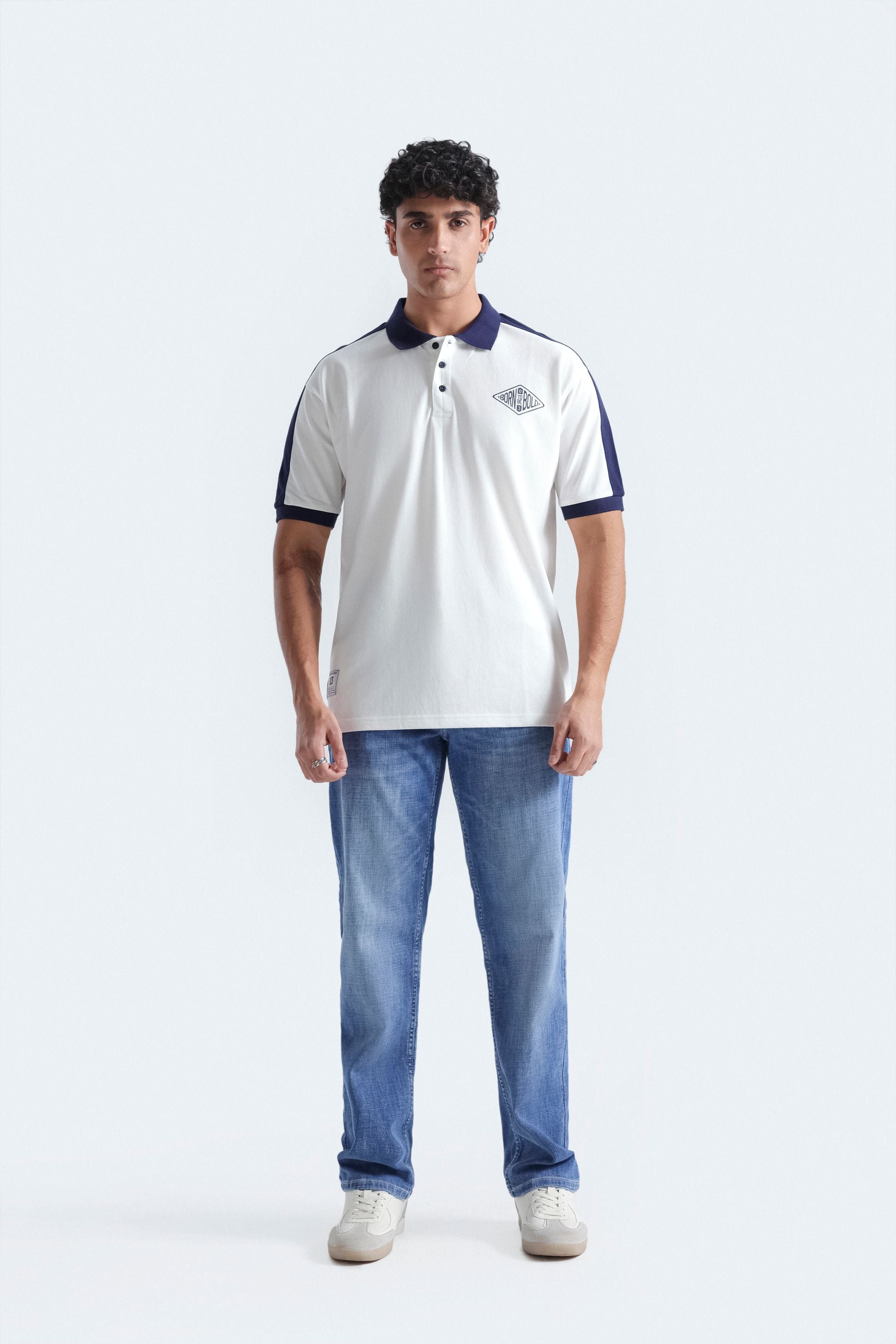 Slogan Print Polo Shirt With Label Patch