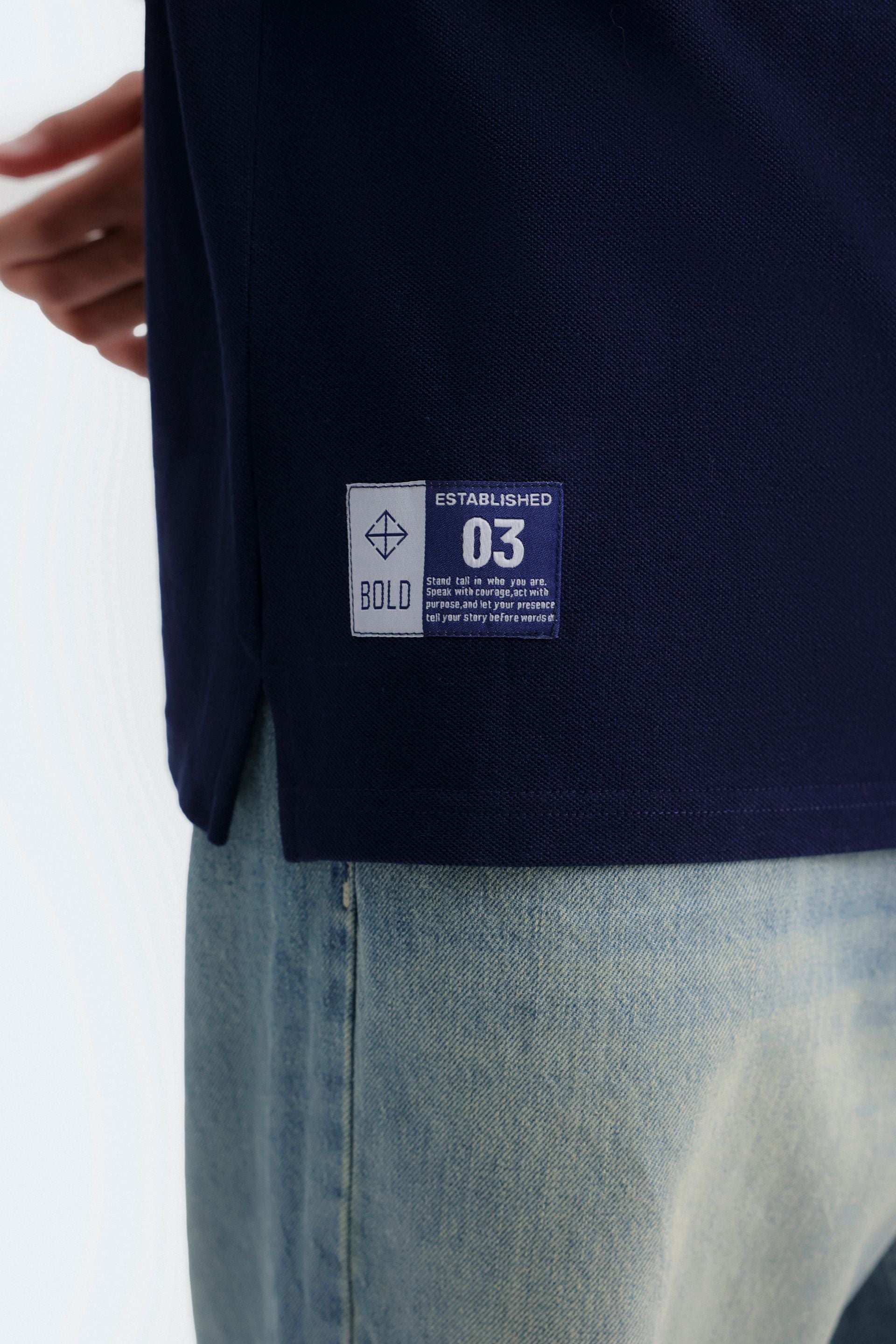 Slogan Print Polo Shirt With Label Patch