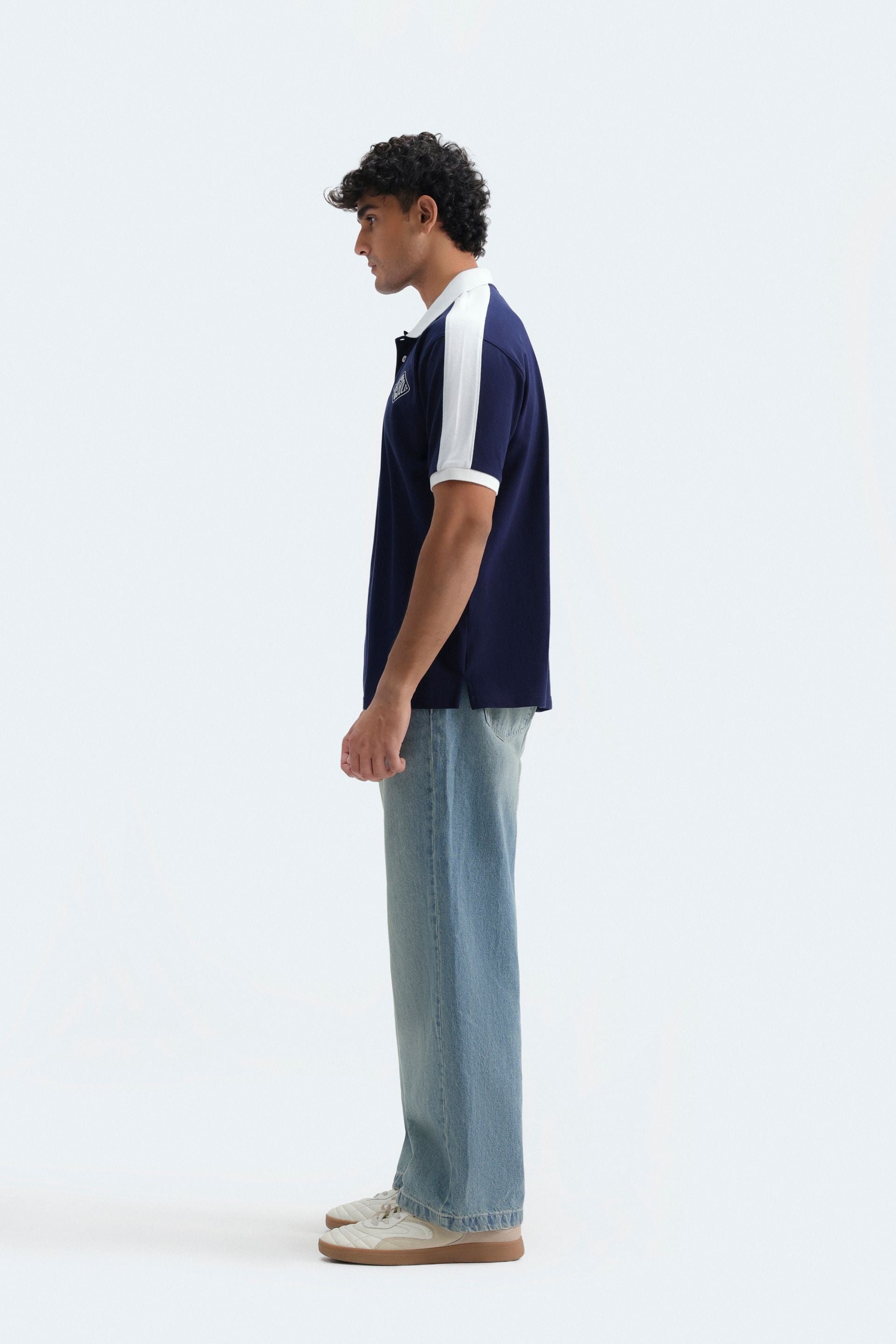Slogan Print Polo Shirt With Label Patch