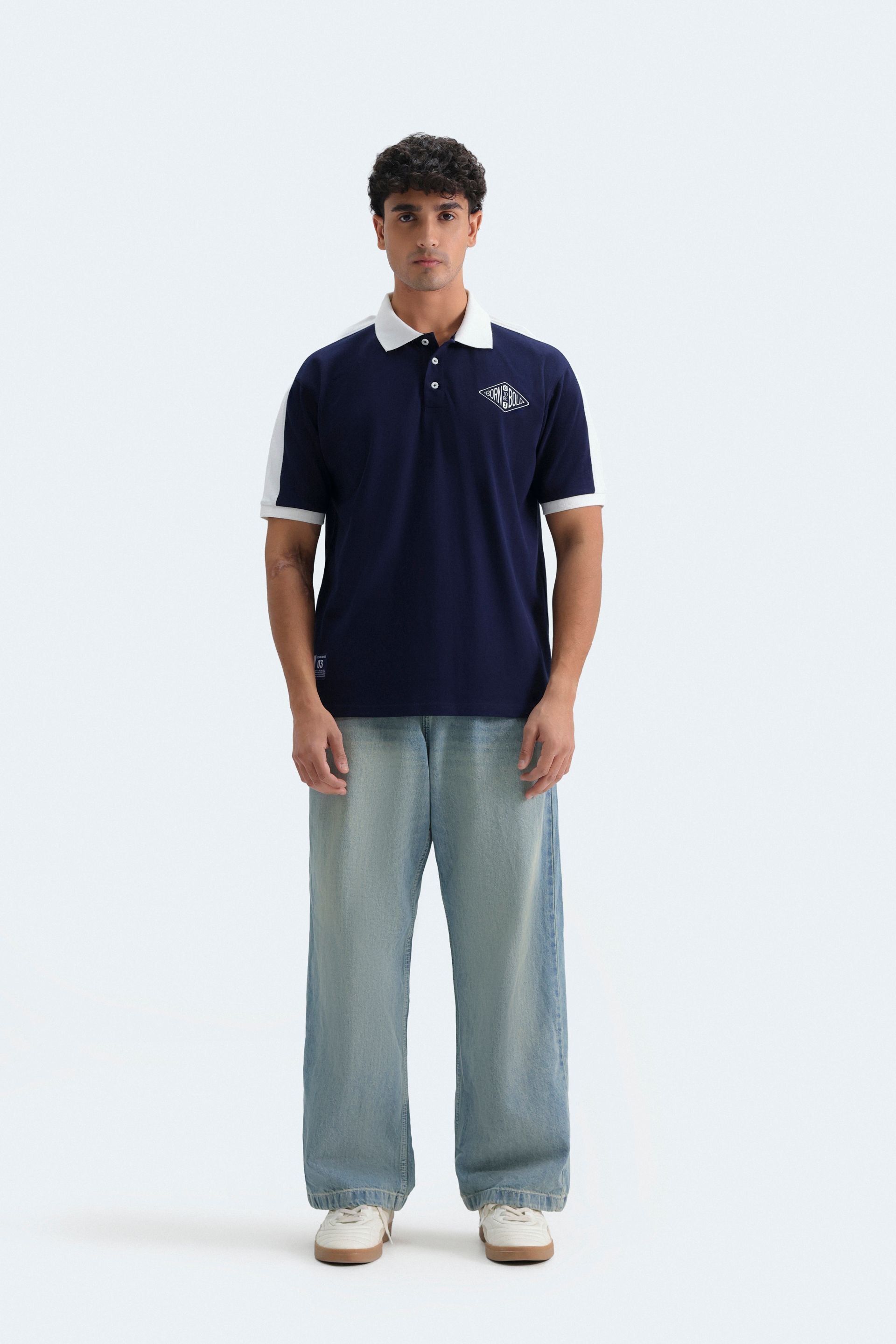 Slogan Print Polo Shirt With Label Patch