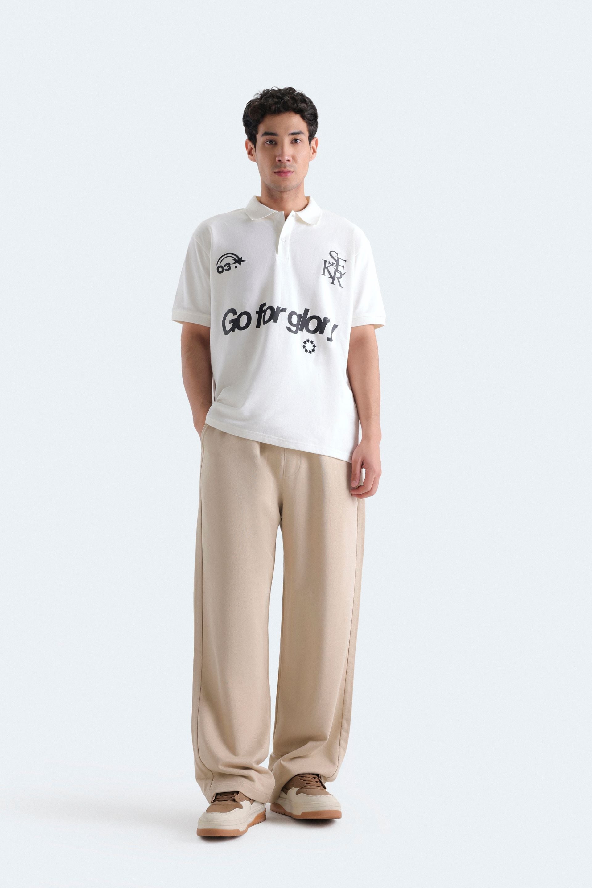 Embroidered Slogan Print Polo Shirt