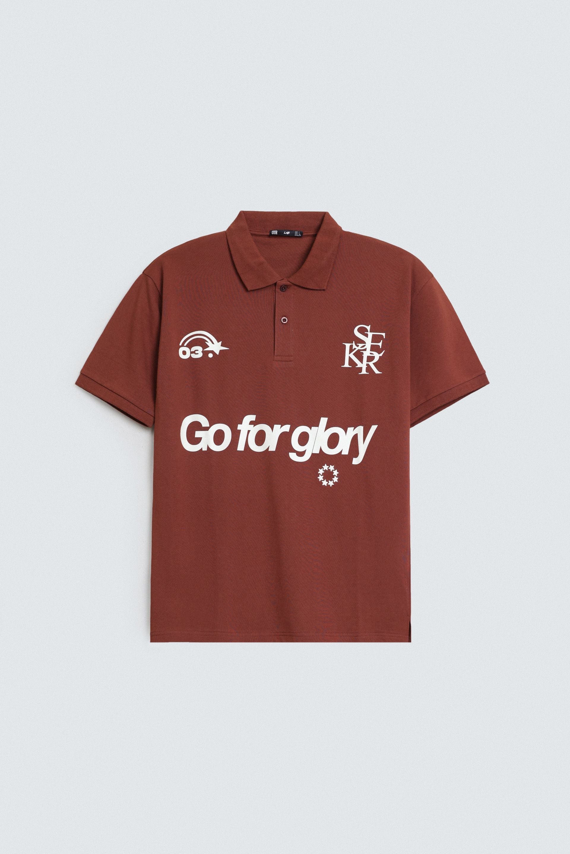 Embroidered Slogan Print Polo Shirt