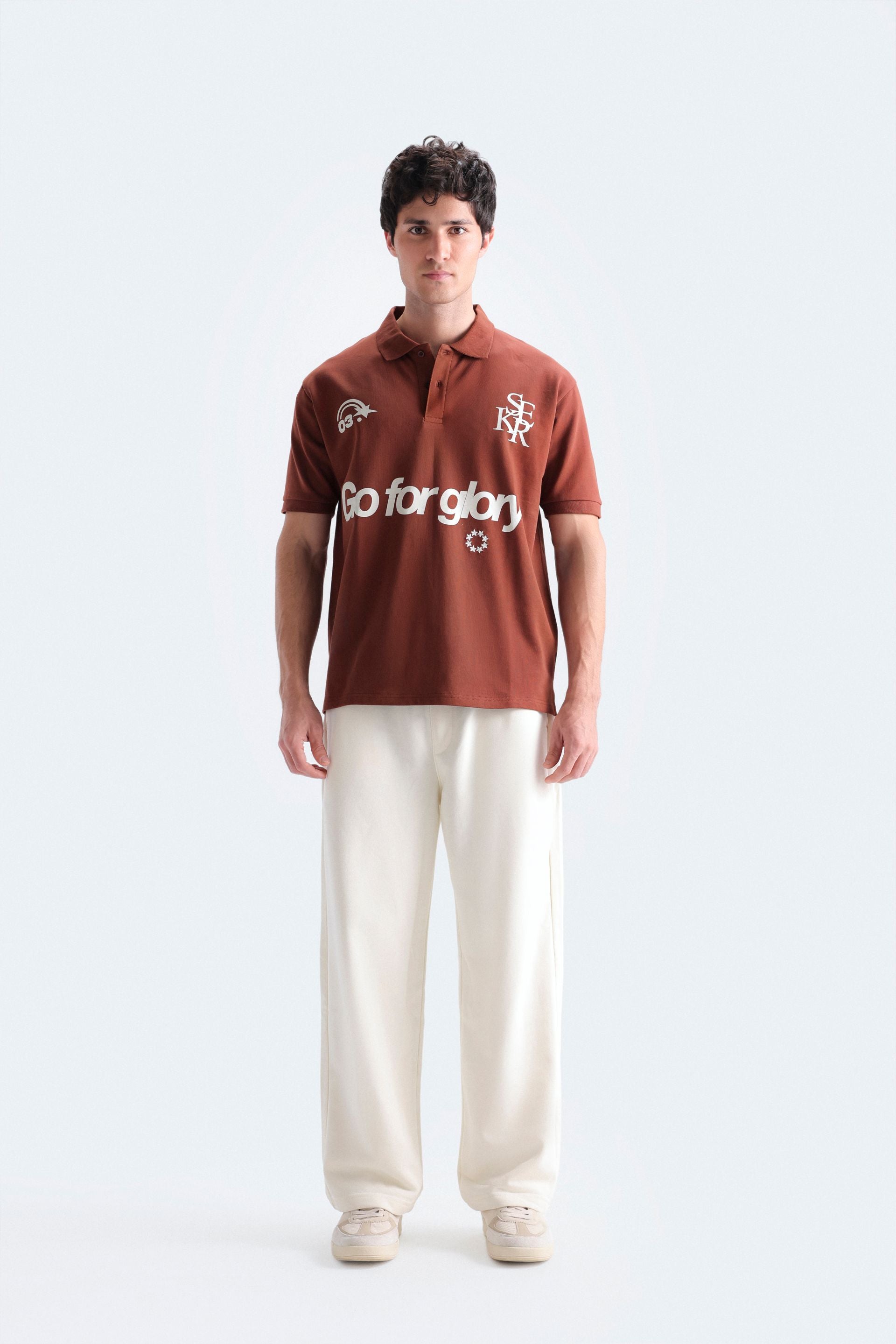 Embroidered Slogan Print Polo Shirt