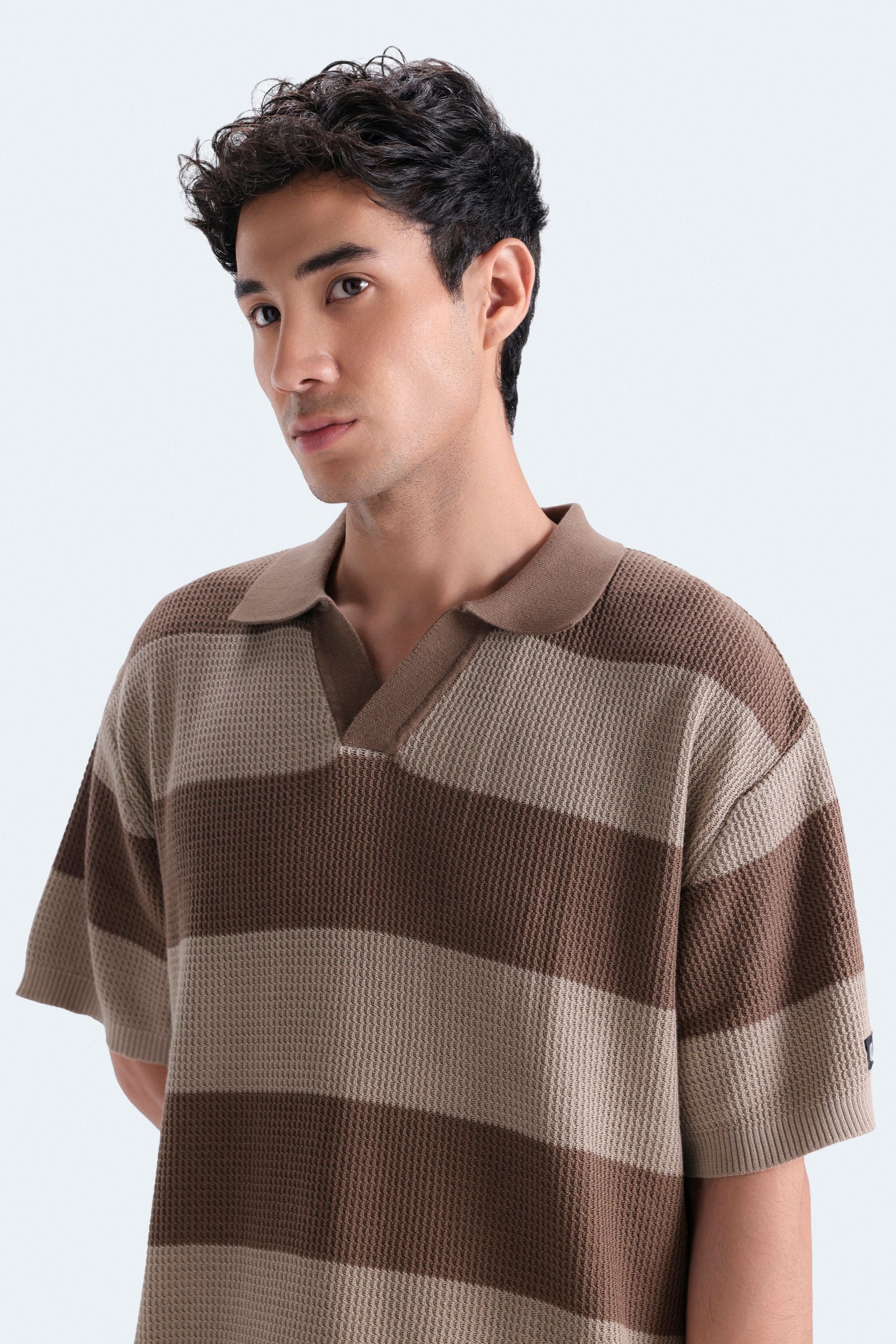 Textured Striped Polo Shirt