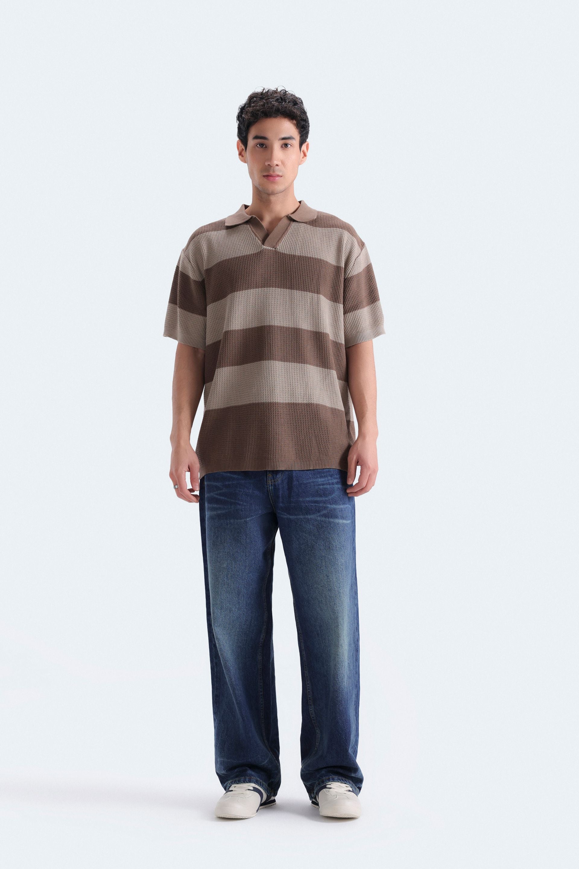 Textured Striped Polo Shirt