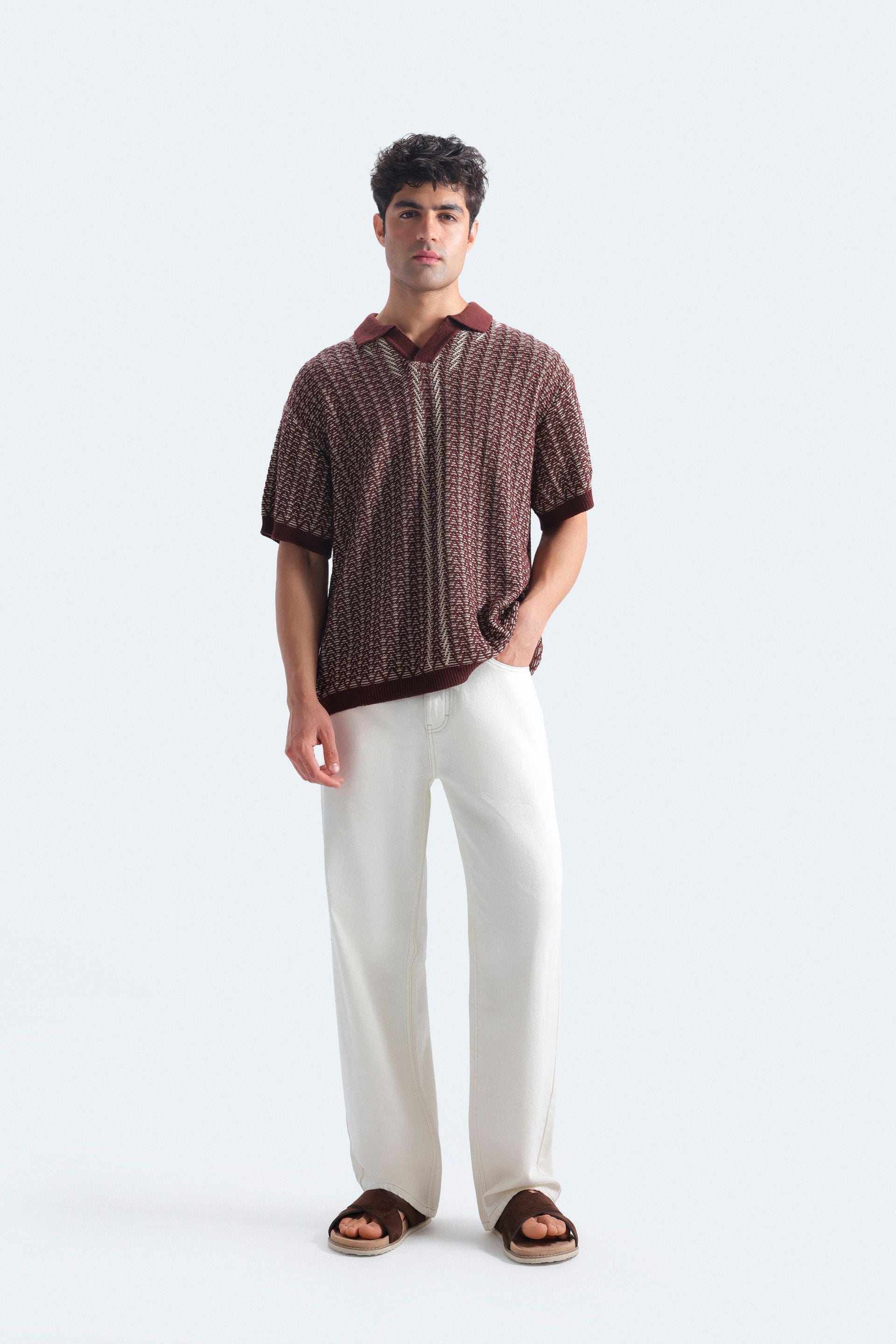Contrast Knit Polo Shirt
