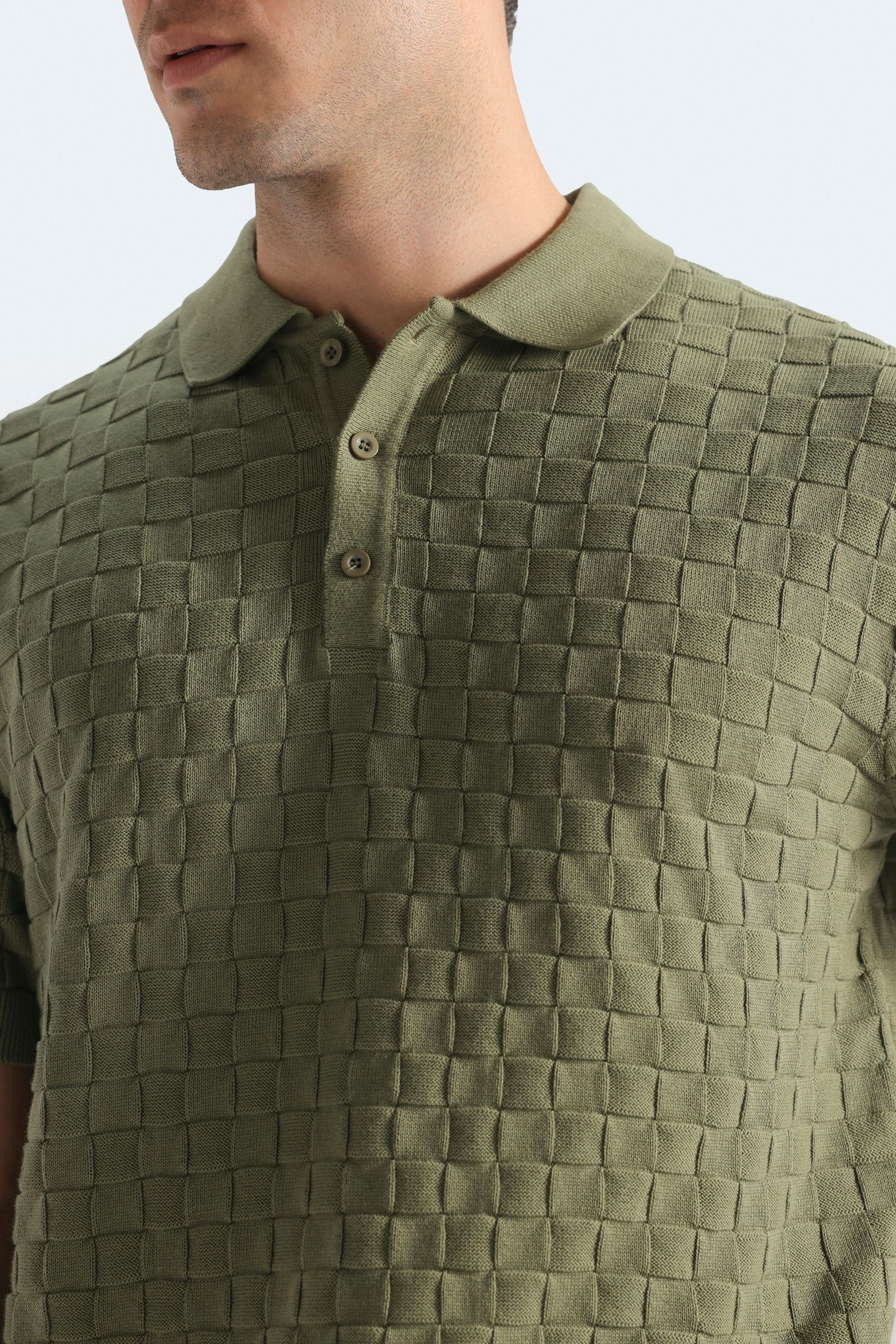 Textured Knit Polo Shirt