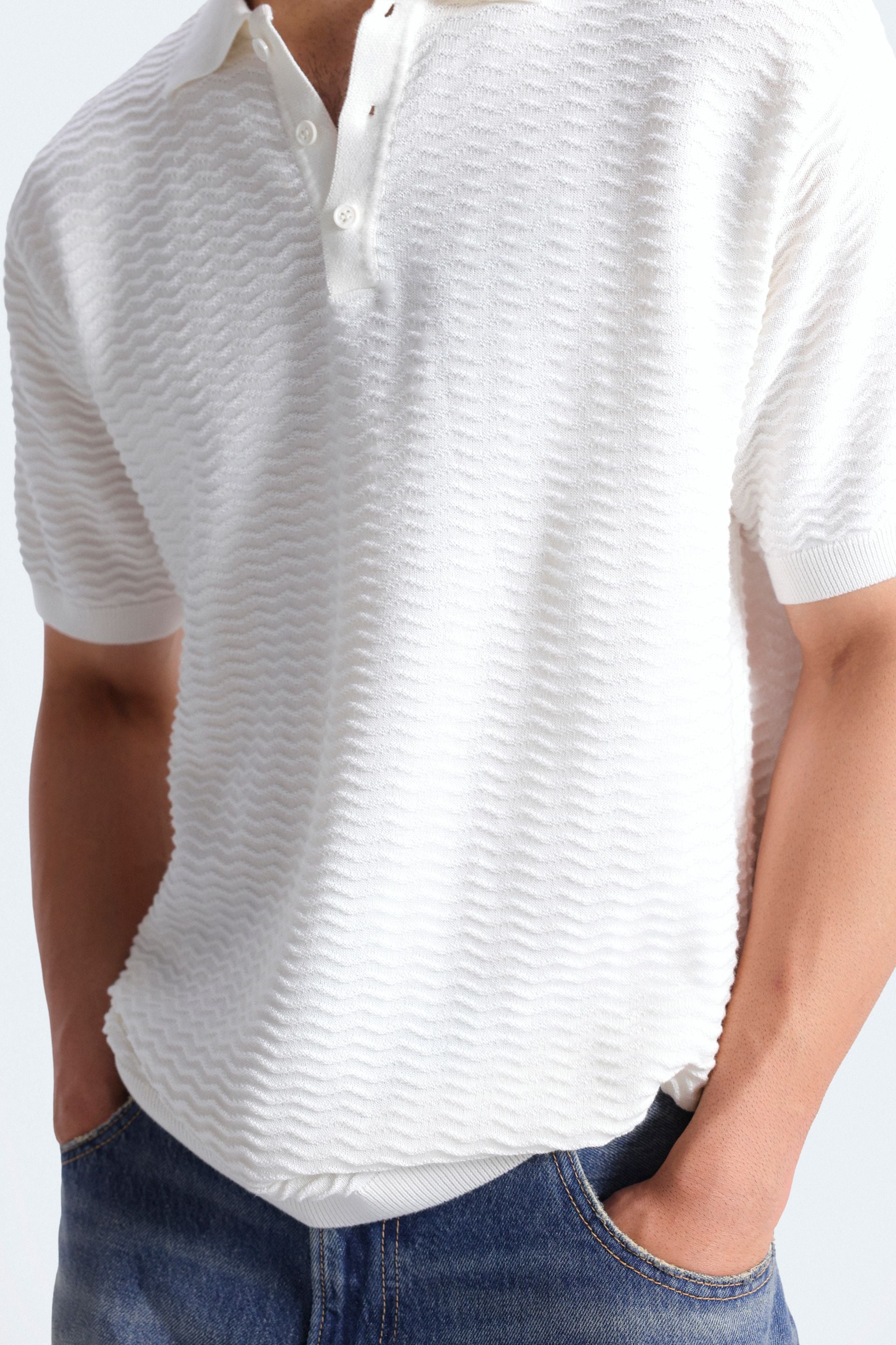 Textured Polo Shirt With Label Patch