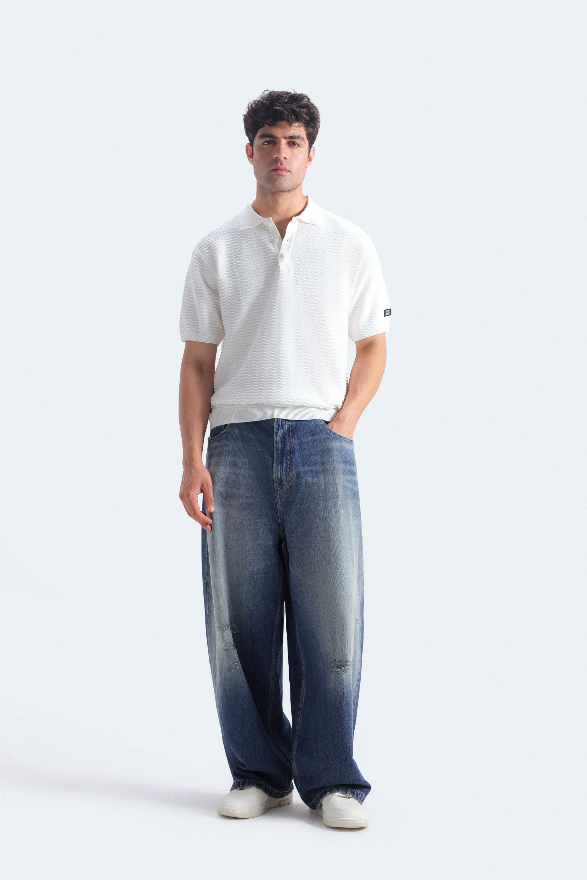 Textured Polo Shirt With Label Patch