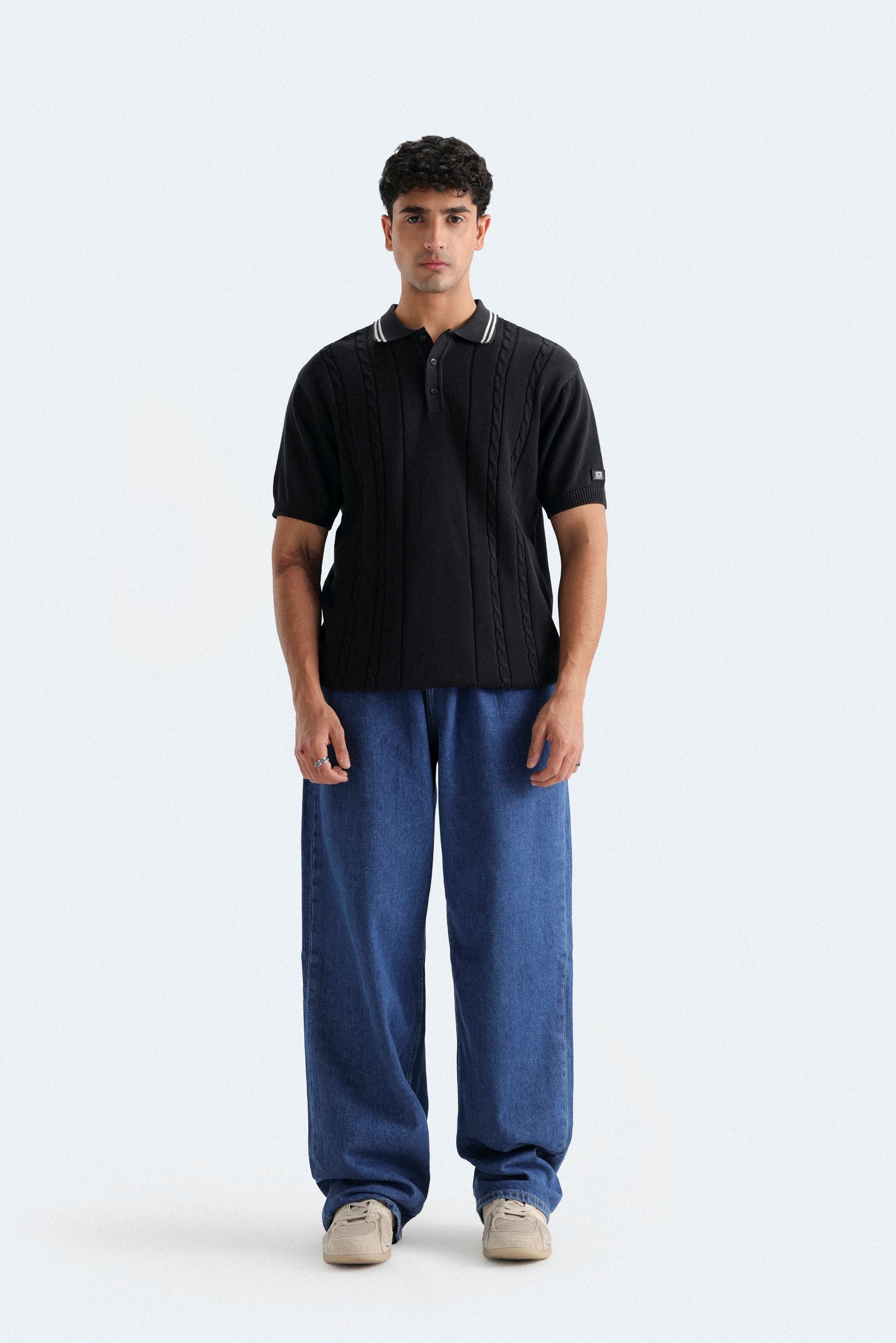 Cable Knit Polo Shirt
