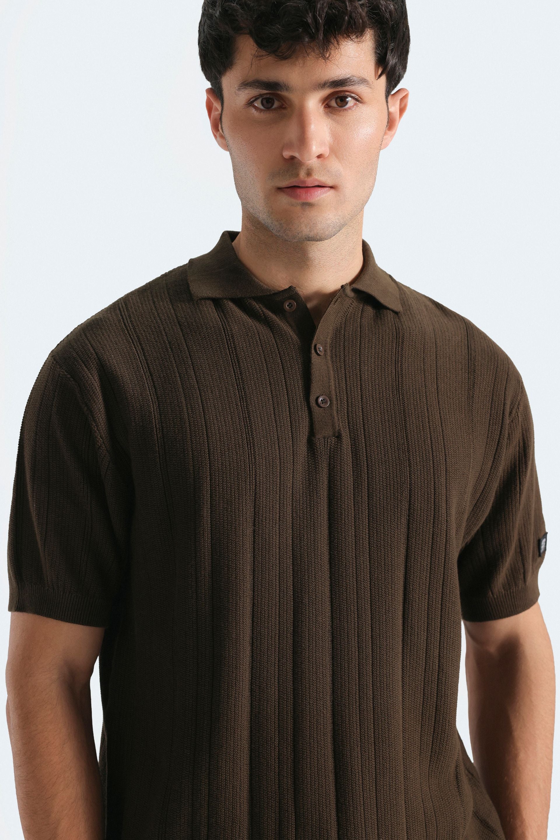 Textured Knit Polo Shirt