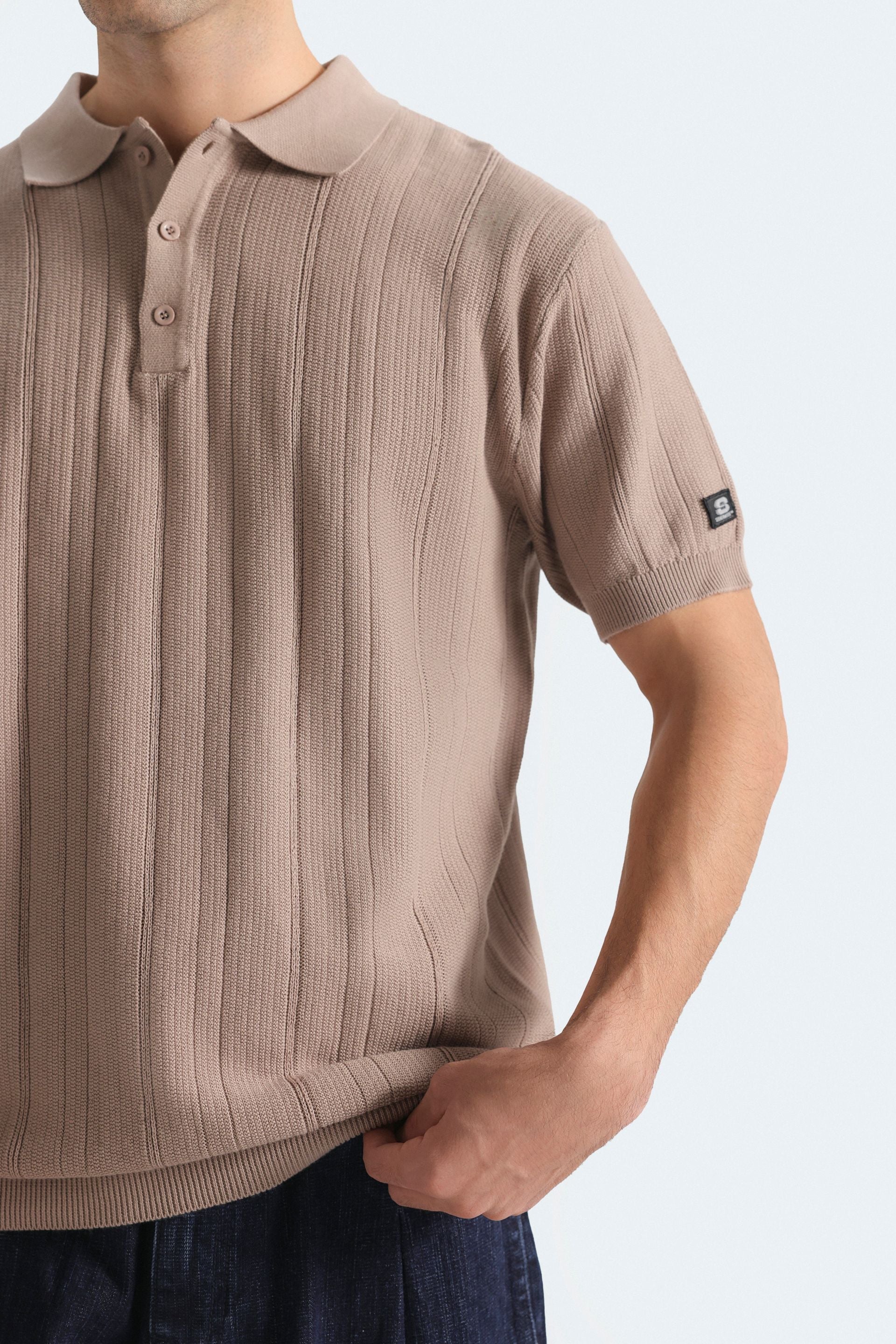 Textured Knit Polo Shirt