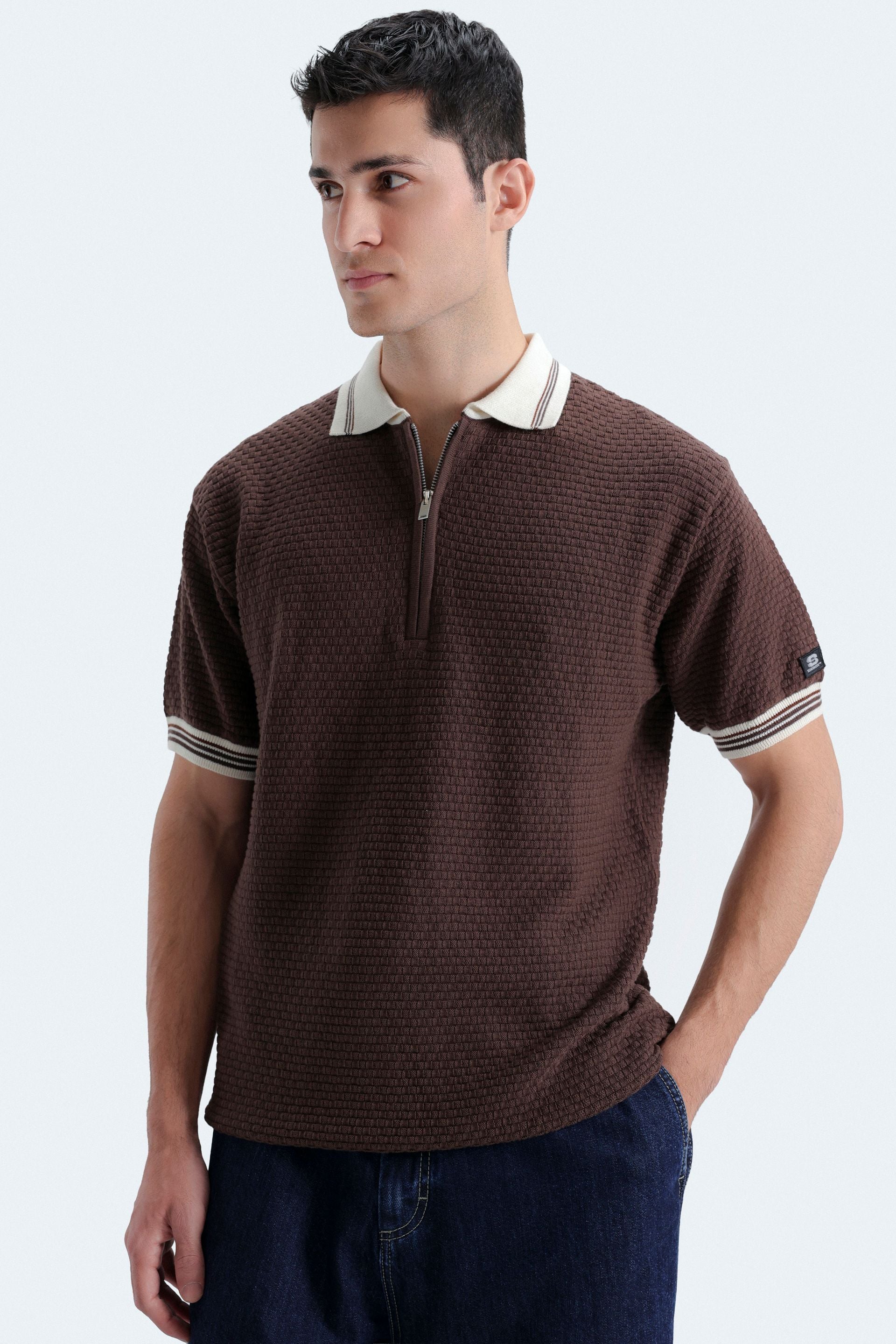 Quarter Zip Up Polo Shirt