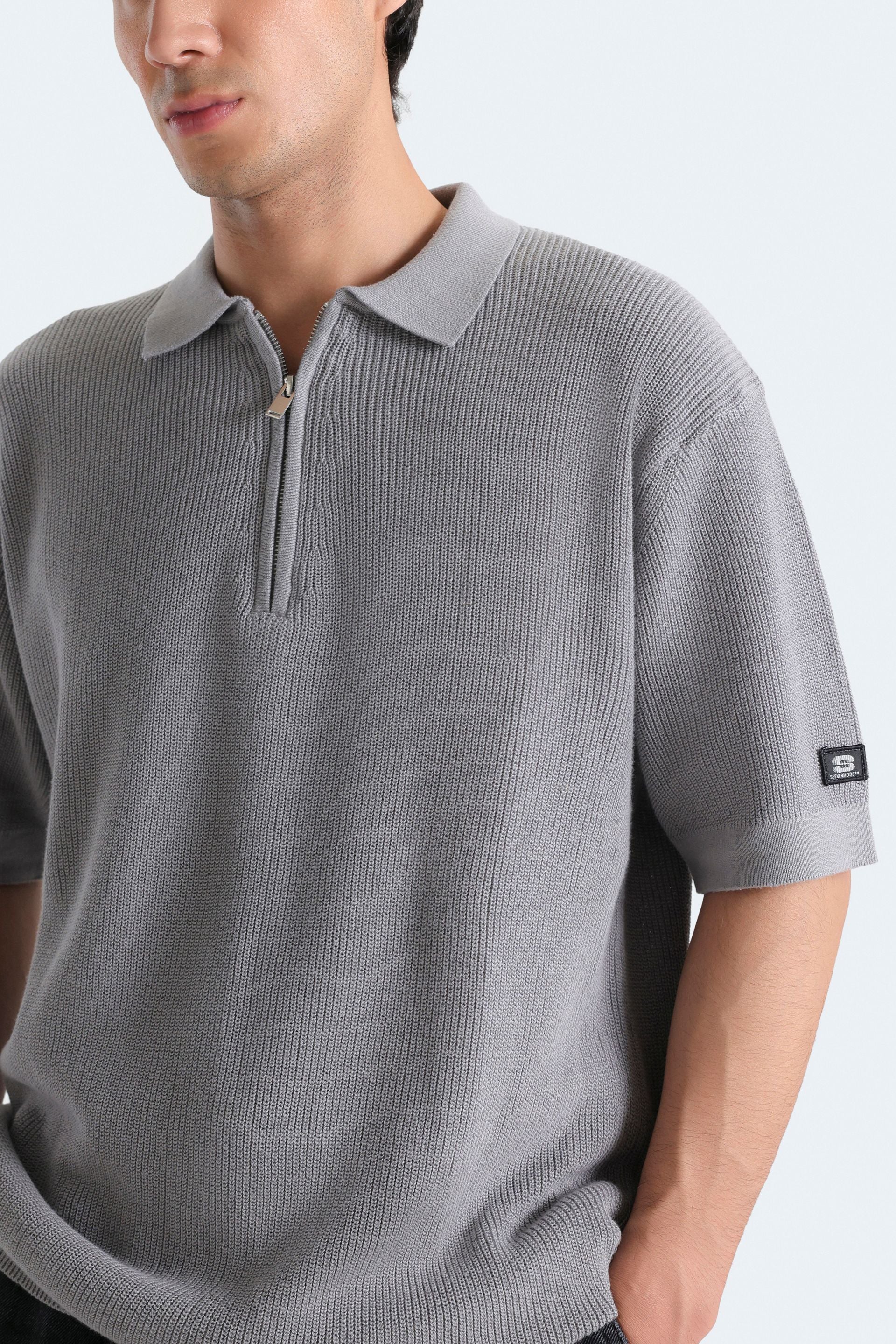 Quarter Zip-Up Polo Shirt