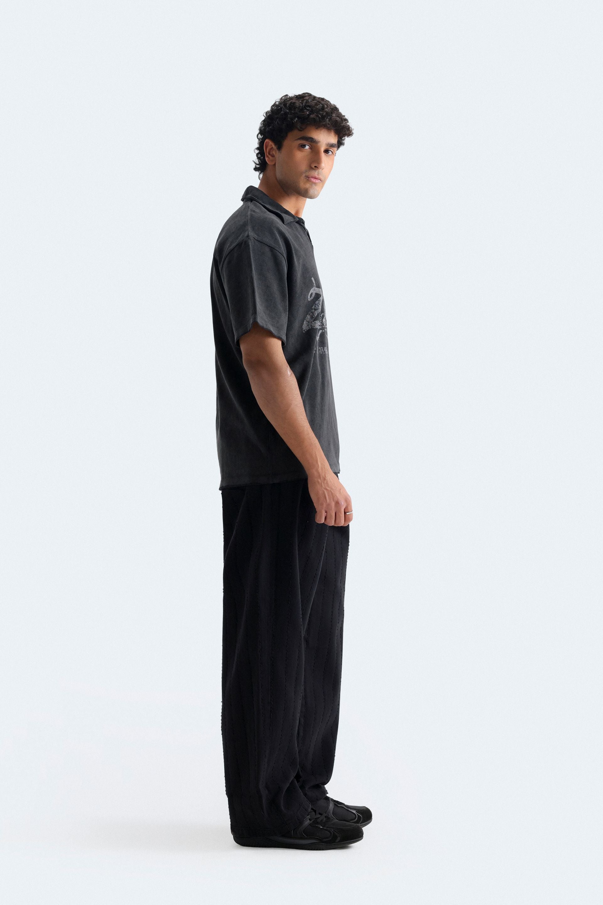 Washed Out Slogan Print Polo Shirt