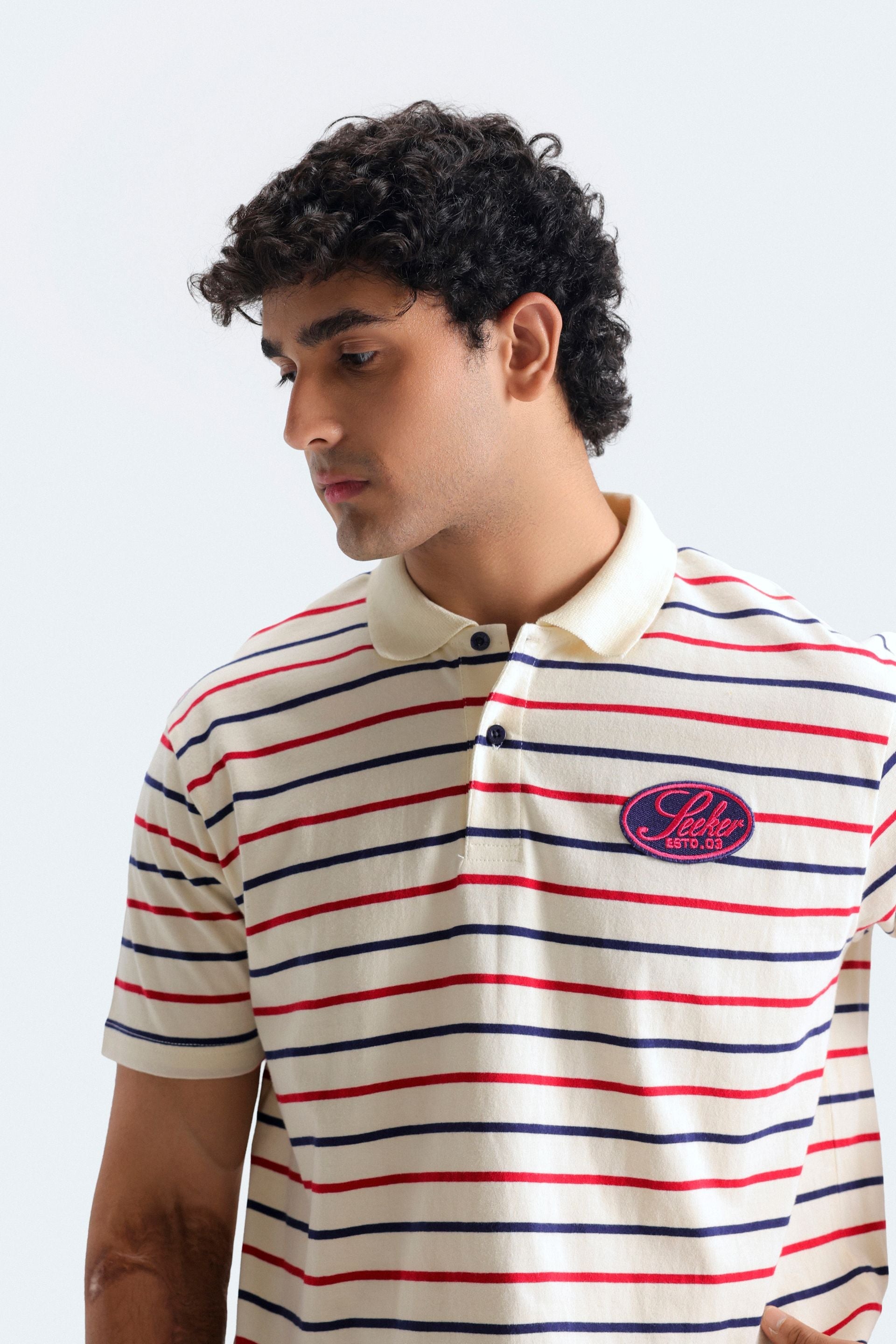 Embroidered Striped Polo Shirt