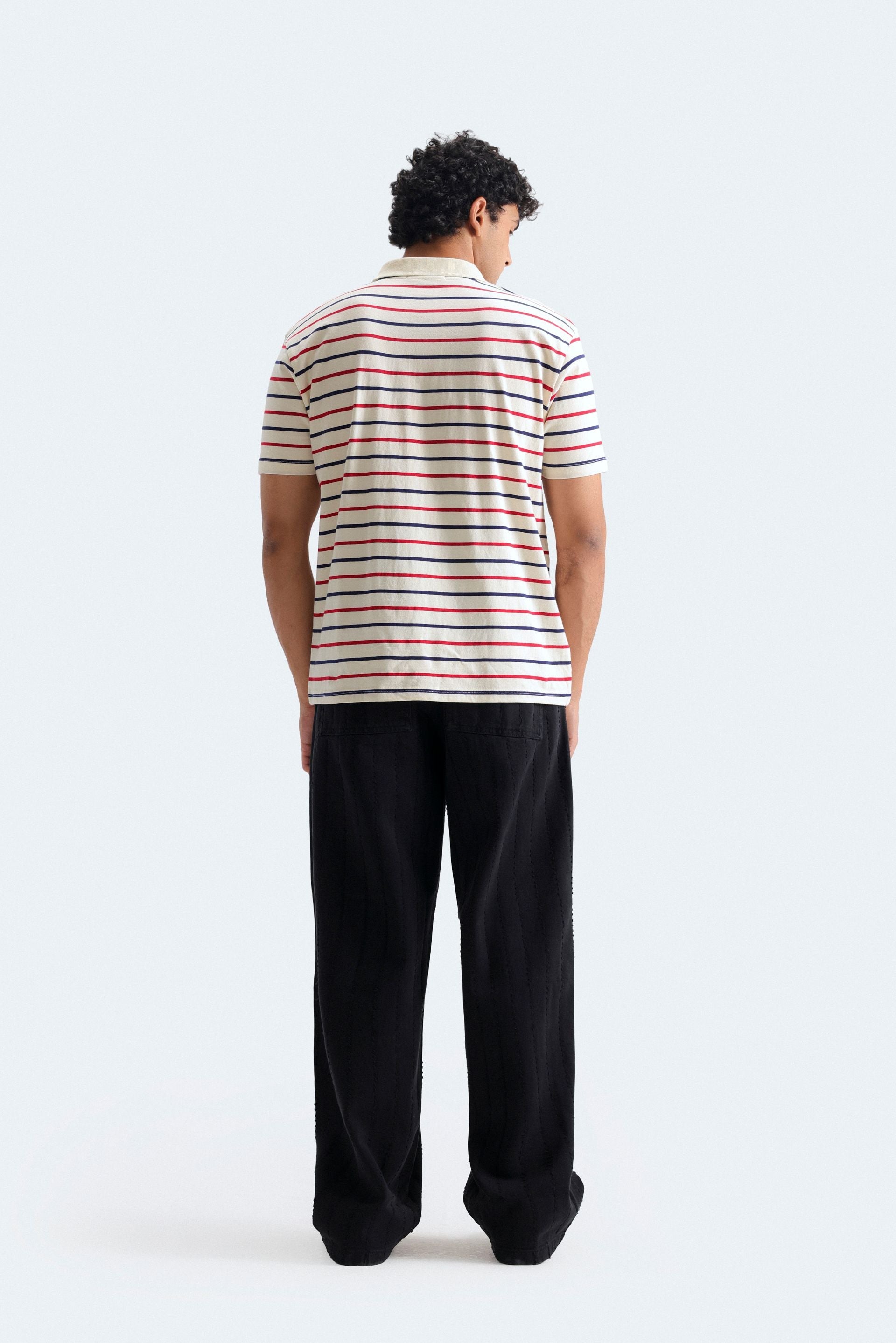 Embroidered Striped Polo Shirt