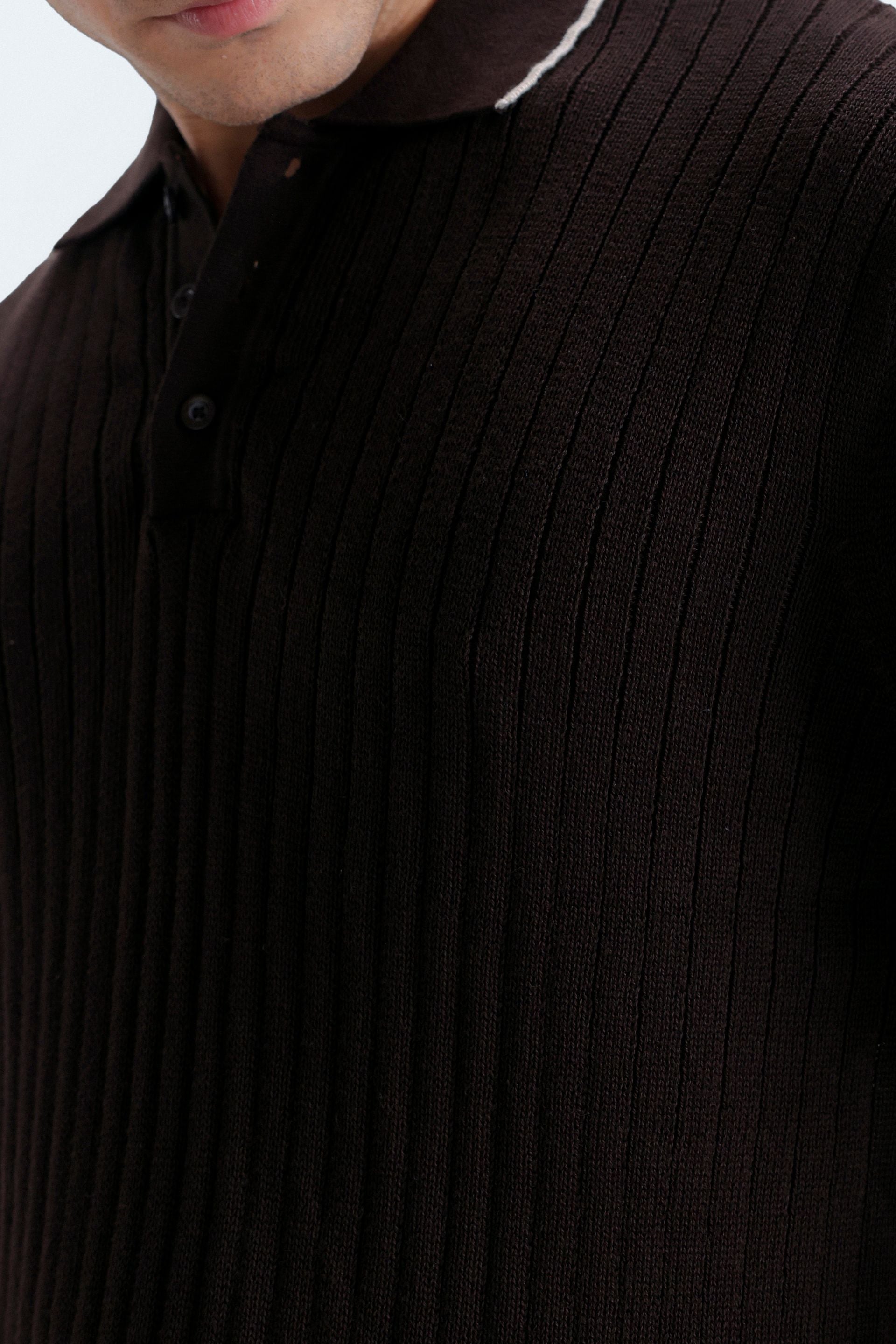 Ribbed Polo Shirt With Tipping Detail