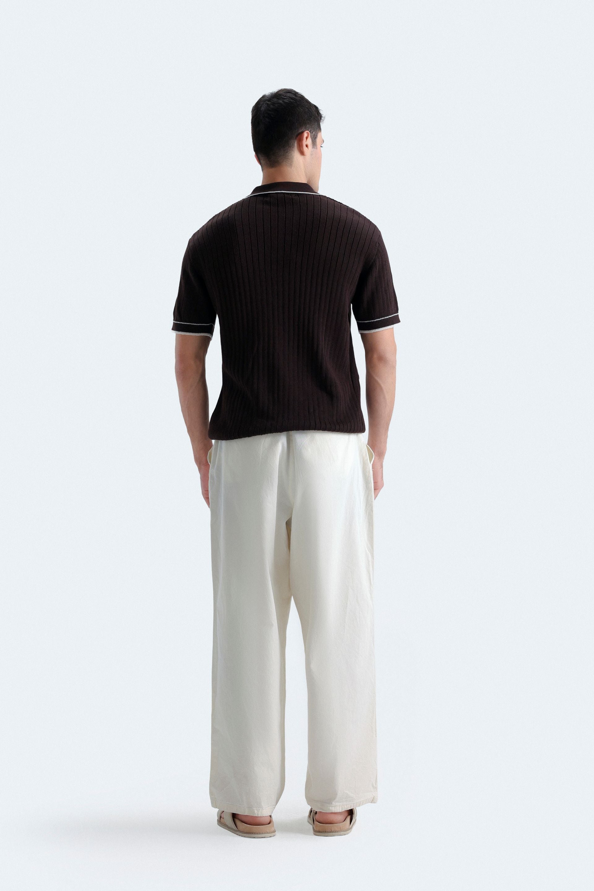 Ribbed Polo Shirt With Tipping Detail
