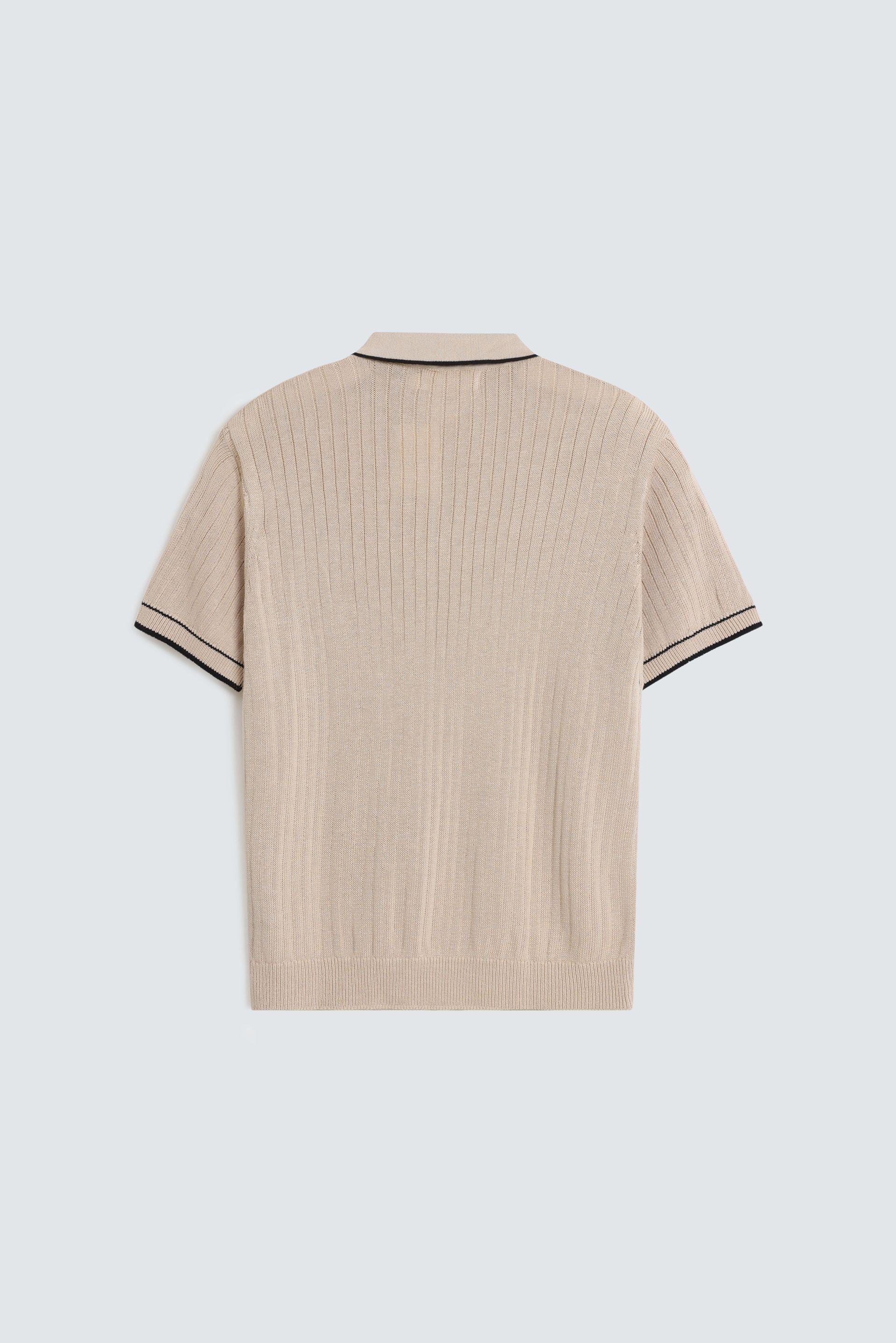 Ribbed Polo Shirt With Tipping Detail