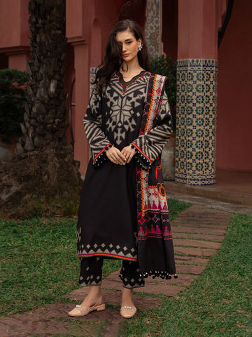 ZARA NOIR – Wool Shawl 3-Piece Printed Dress (Stitched)